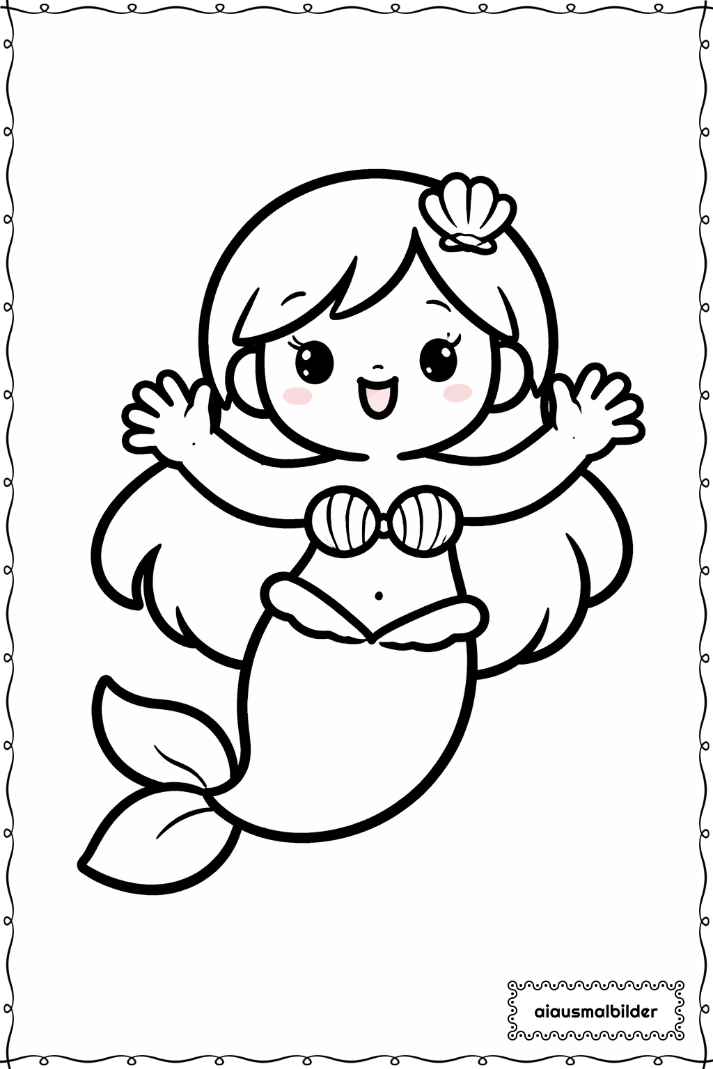  Begrüßende Meerjungfrau Ausmalseite 