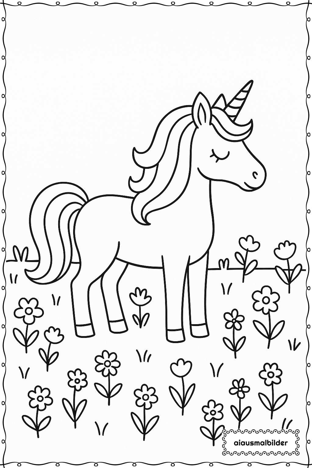  Einhorn auf Wiese Ausmalseite 