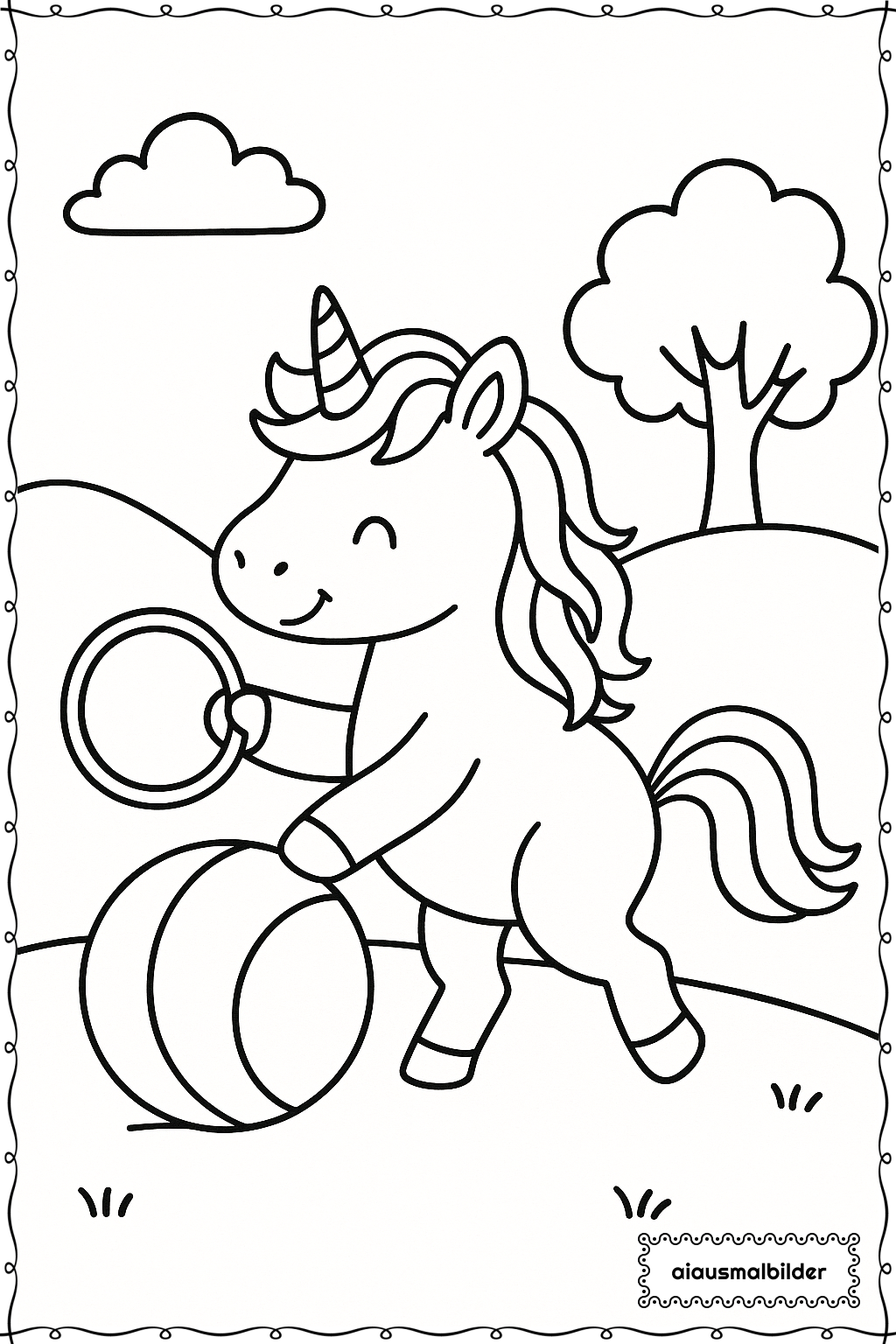  Einhorn beim Spielen Ausmalseite 