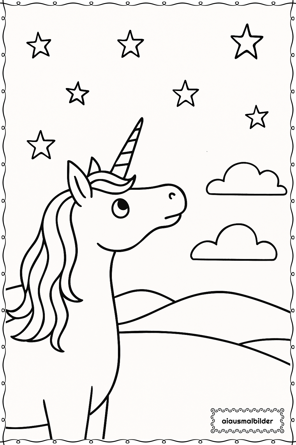  Einhorn beim Sternenhimmel Ausmalseite 