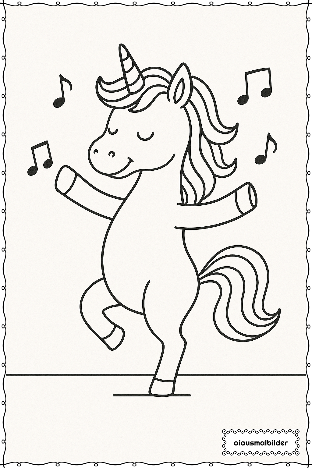  Einhorn beim Tanzen Ausmalseite 