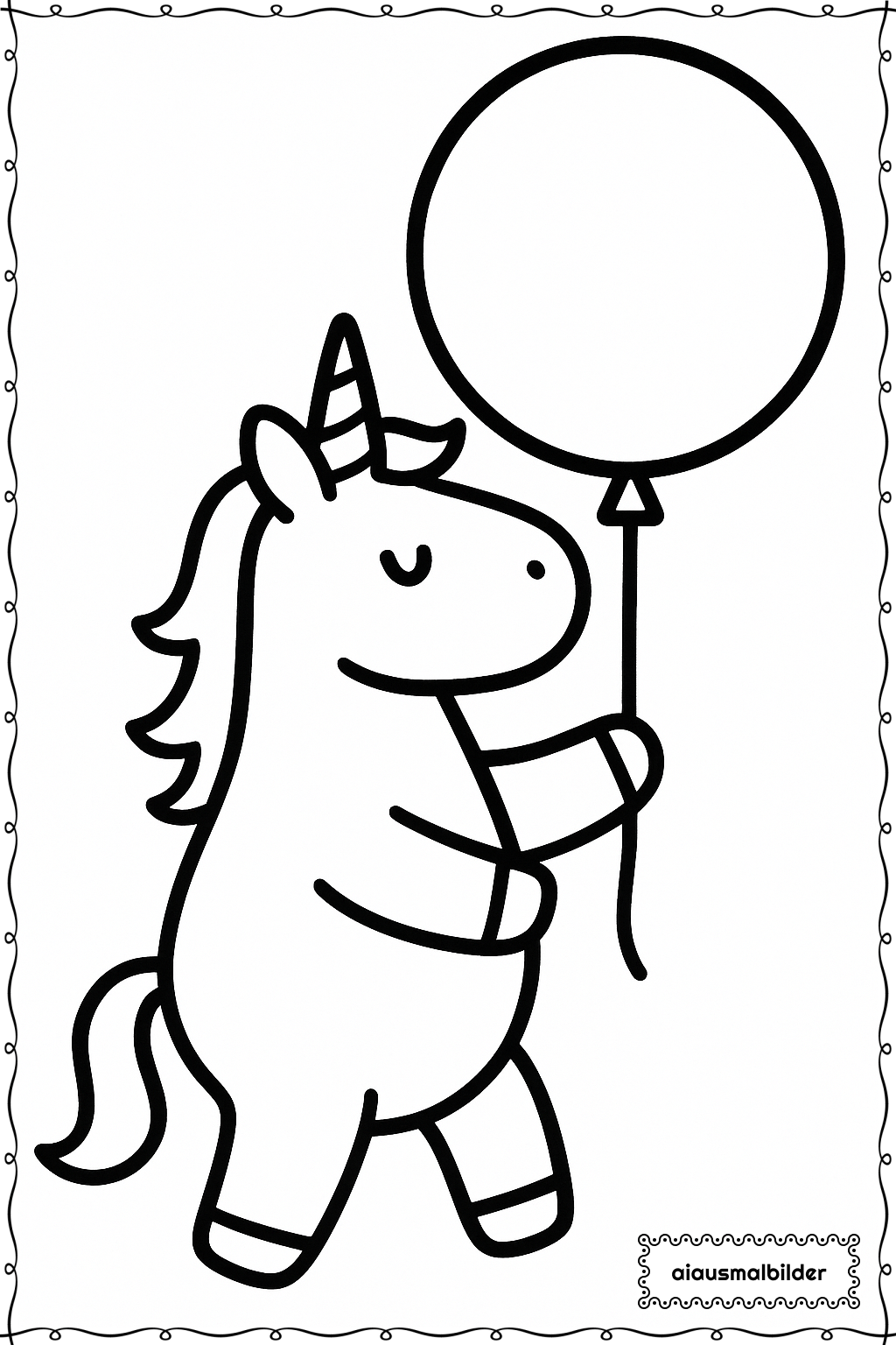  Einhorn hält Ballon Ausmalseite 