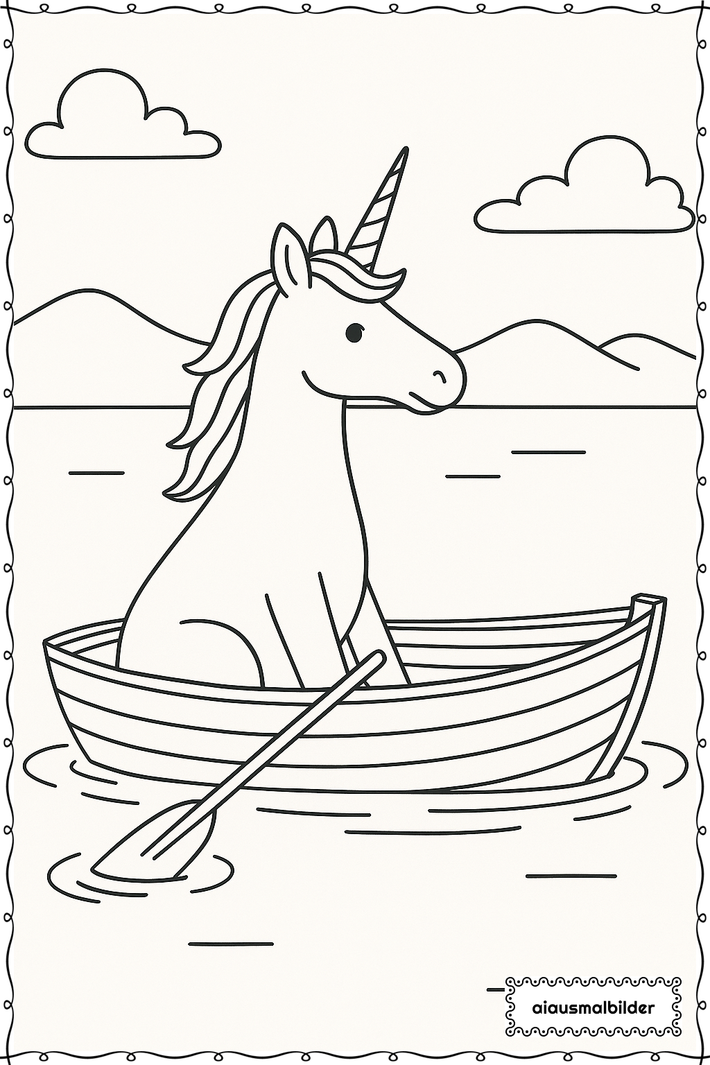  Einhorn im Boot Ausmalseite 
