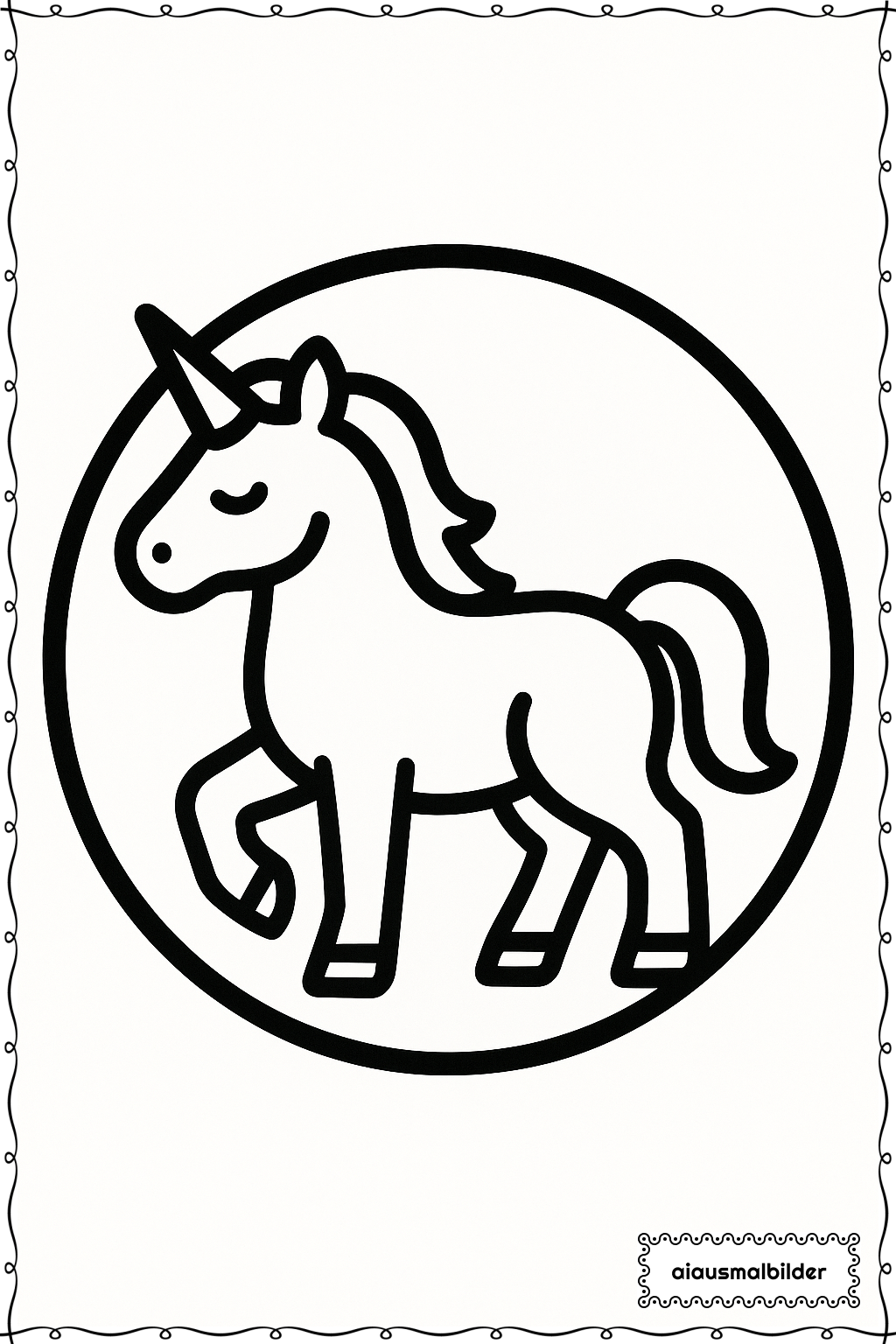  Einhorn im Kreisrahmen Ausmalseite 