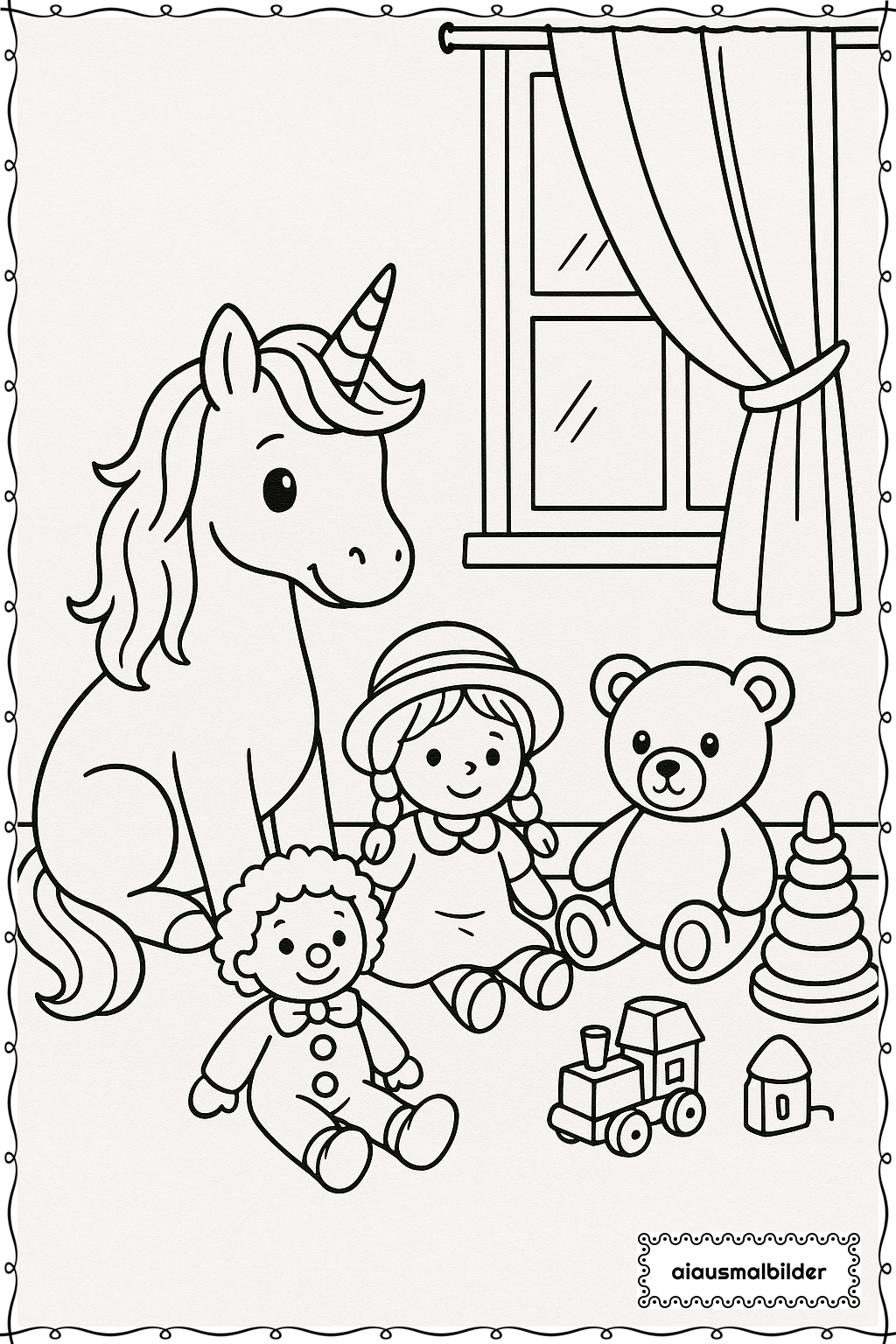  Einhorn im Puppenhaus Ausmalseite 
