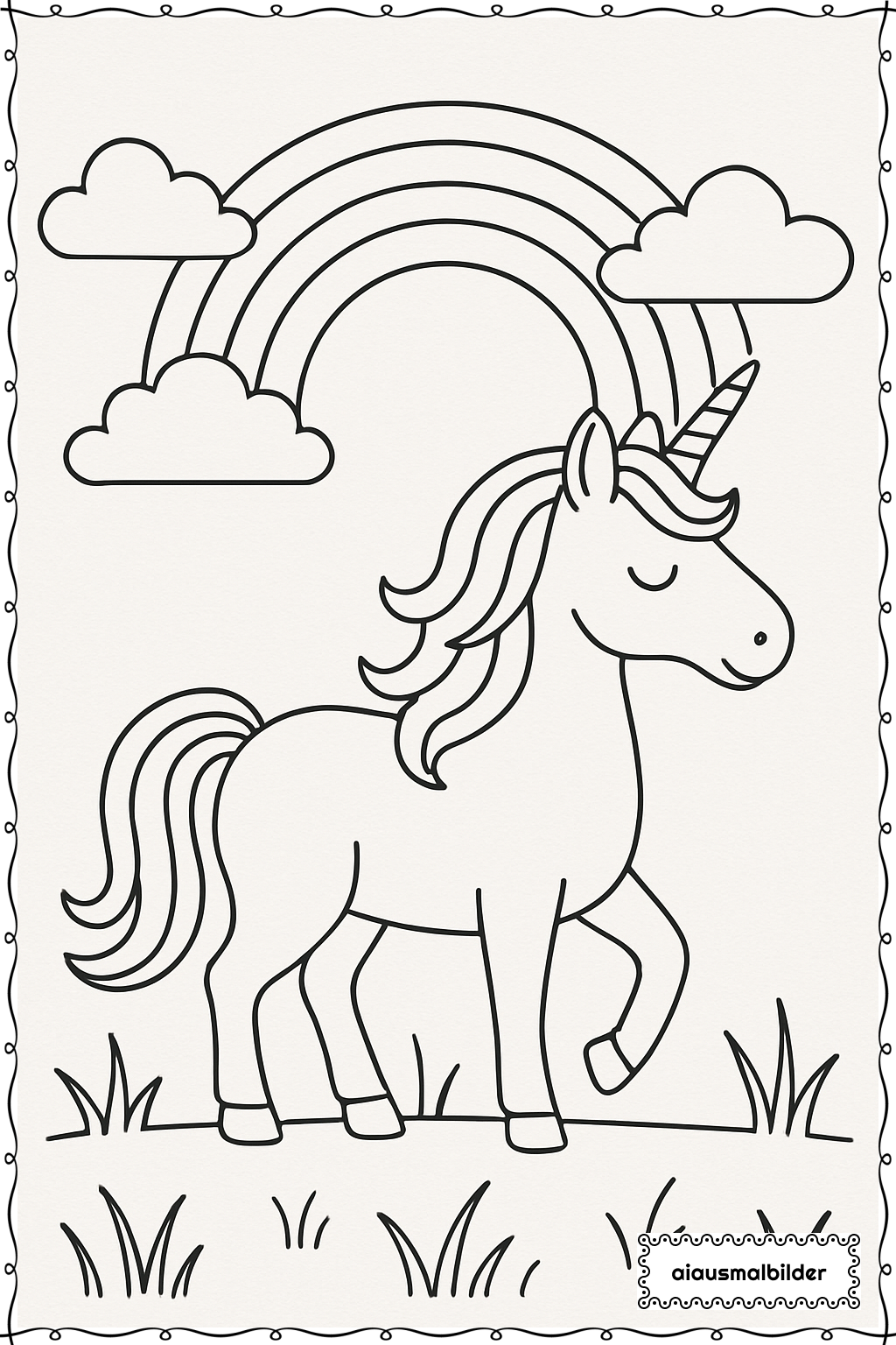  Einhorn im Regenbogenland Ausmalseite 