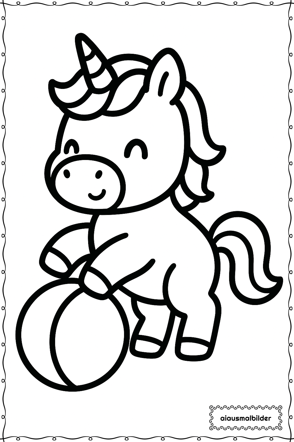 Einhorn mit Ballspiel Ausmalseite 