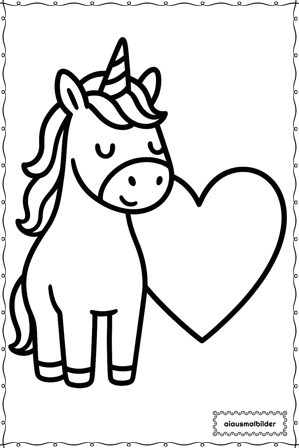  Einhorn mit Herz Ausmalseite 