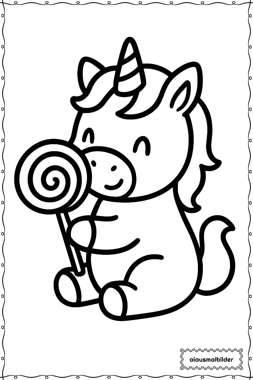  Einhorn mit Lollipop Ausmalseite 