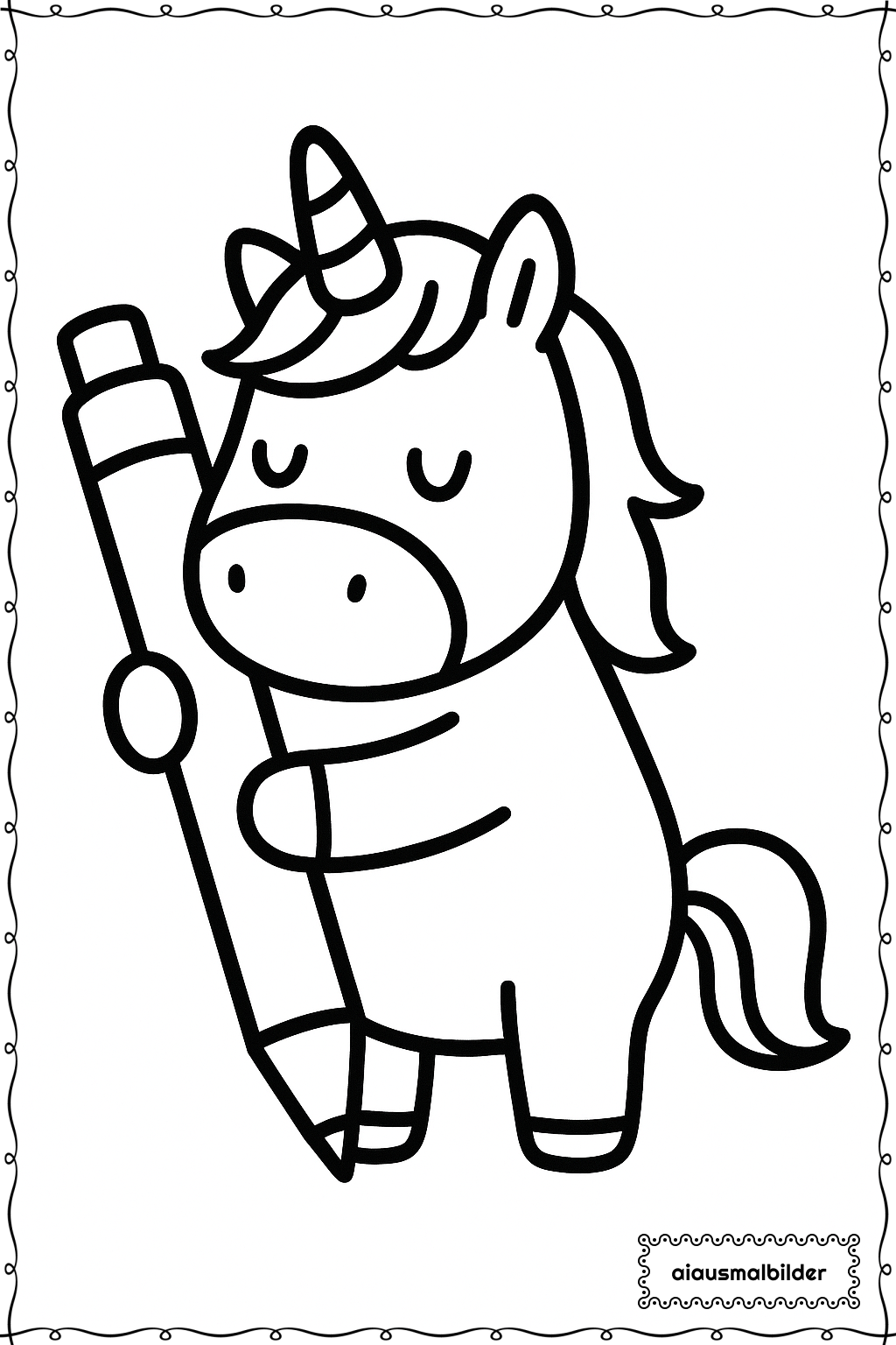  Einhorn mit Regenbogenstift Ausmalseite 
