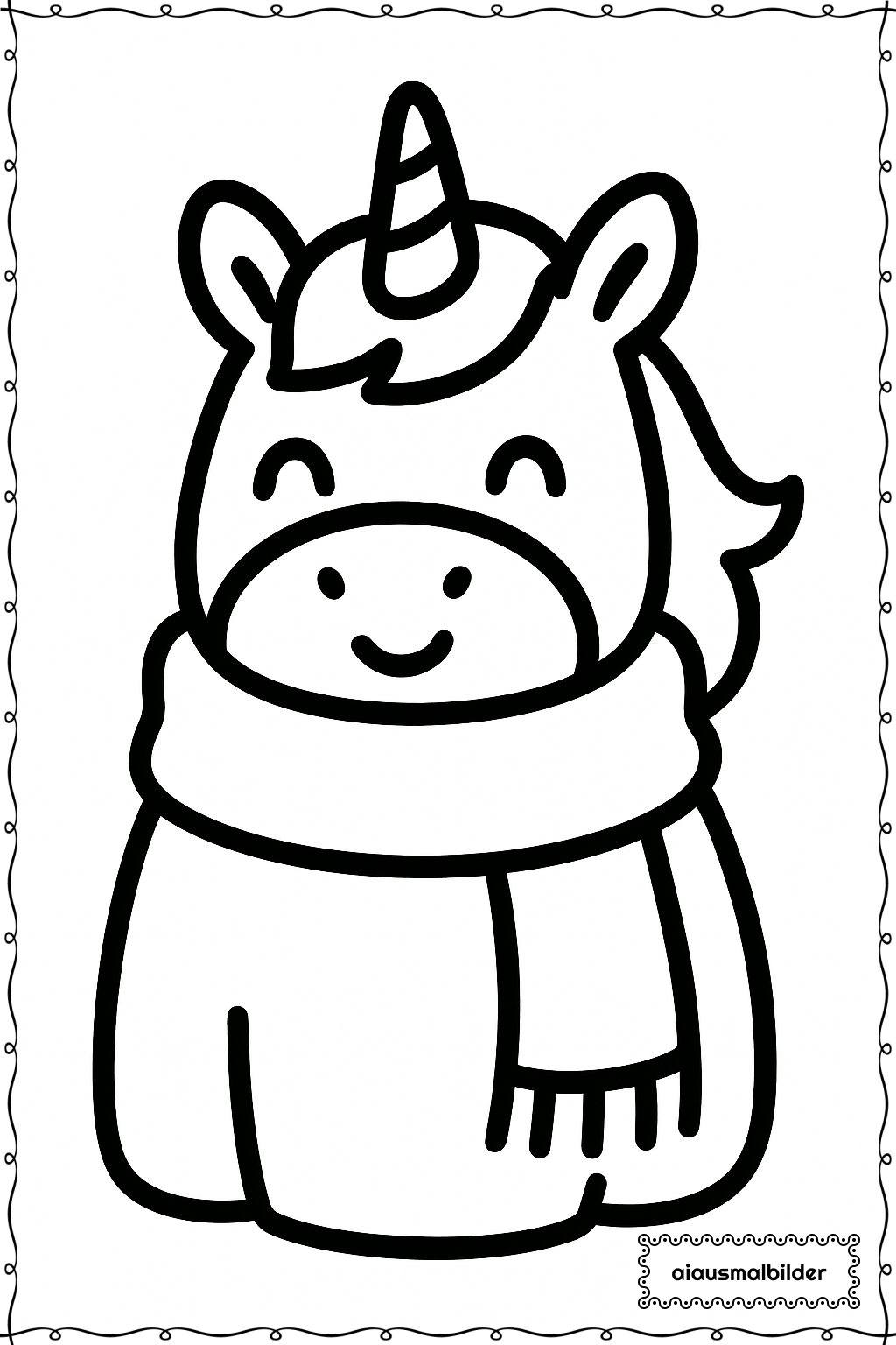  Einhorn mit Schal Ausmalseite 