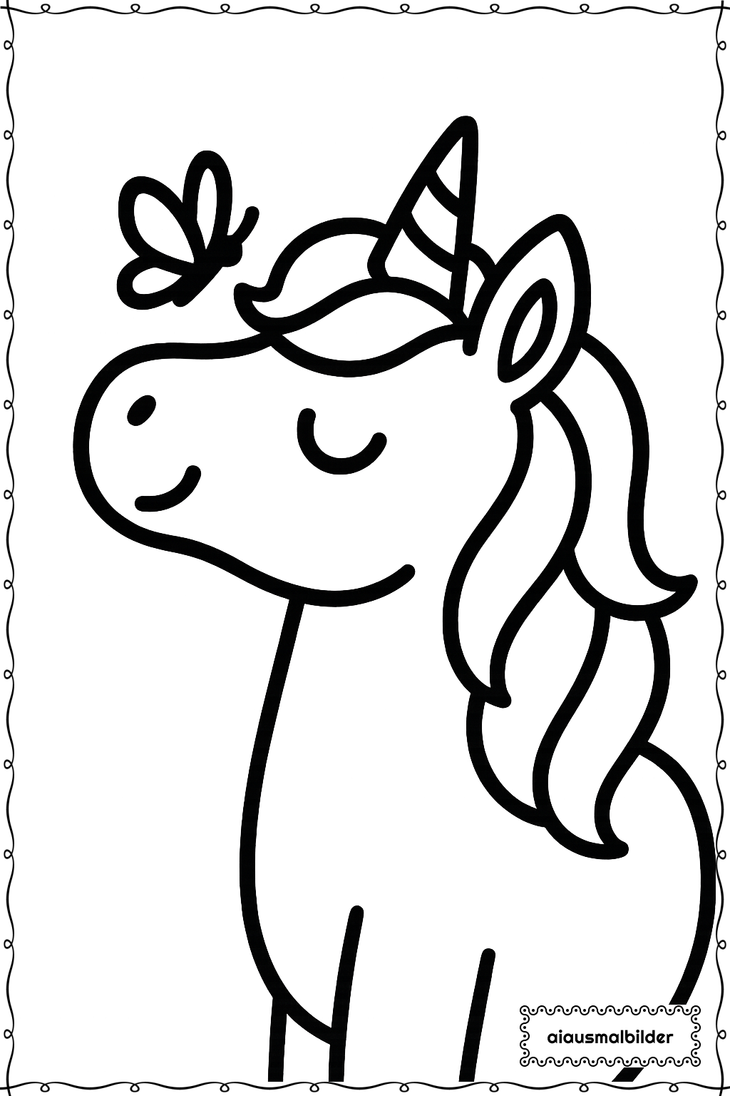  Einhorn mit Schmetterling Ausmalseite 