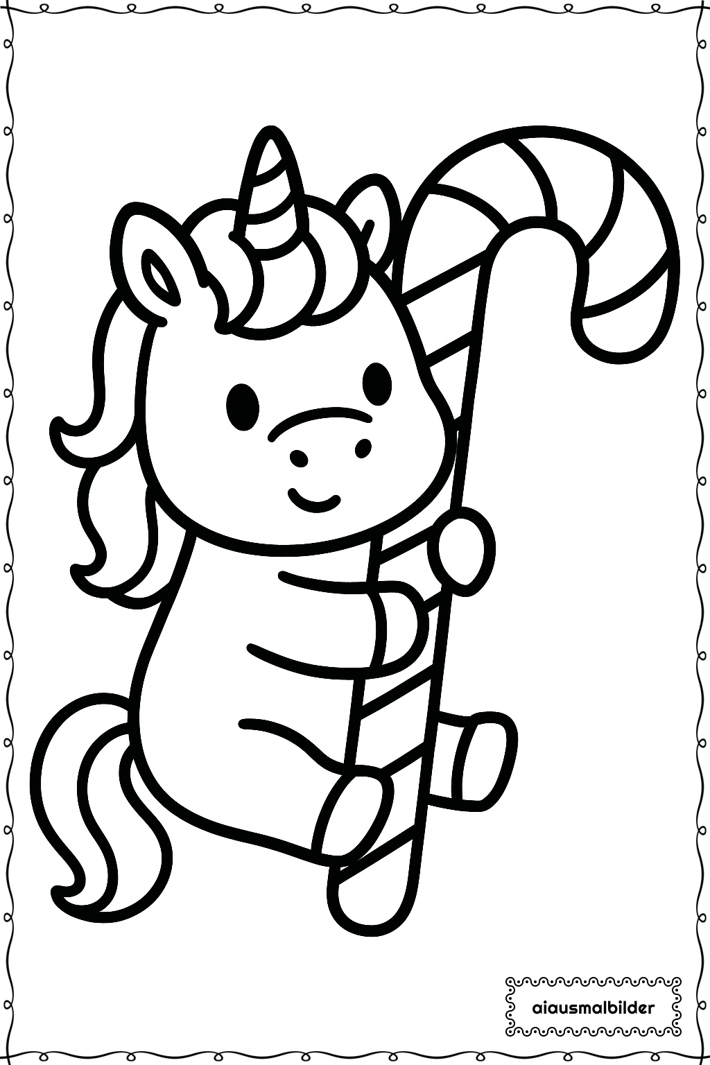  Einhorn mit Zuckerstange Ausmalseite 