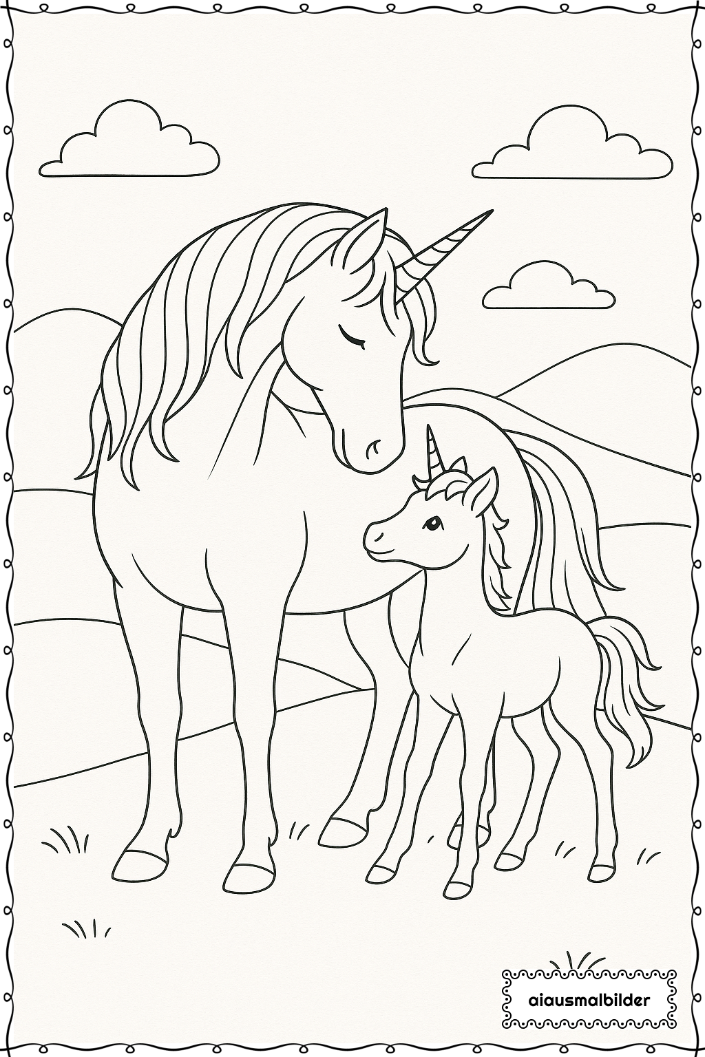  Einhorn und Baby Ausmalseite 