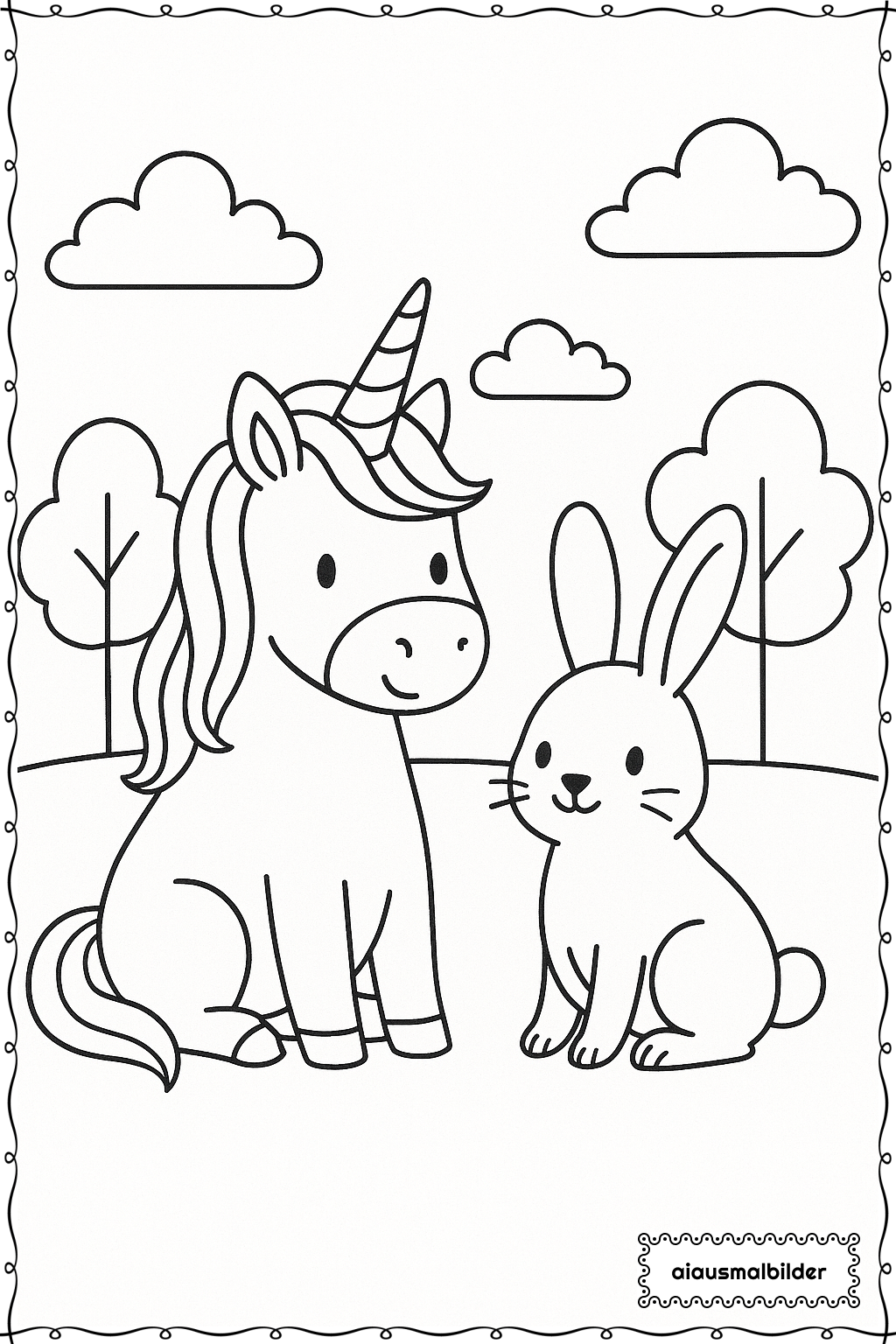 Einhorn und Freundschaft Ausmalseite 