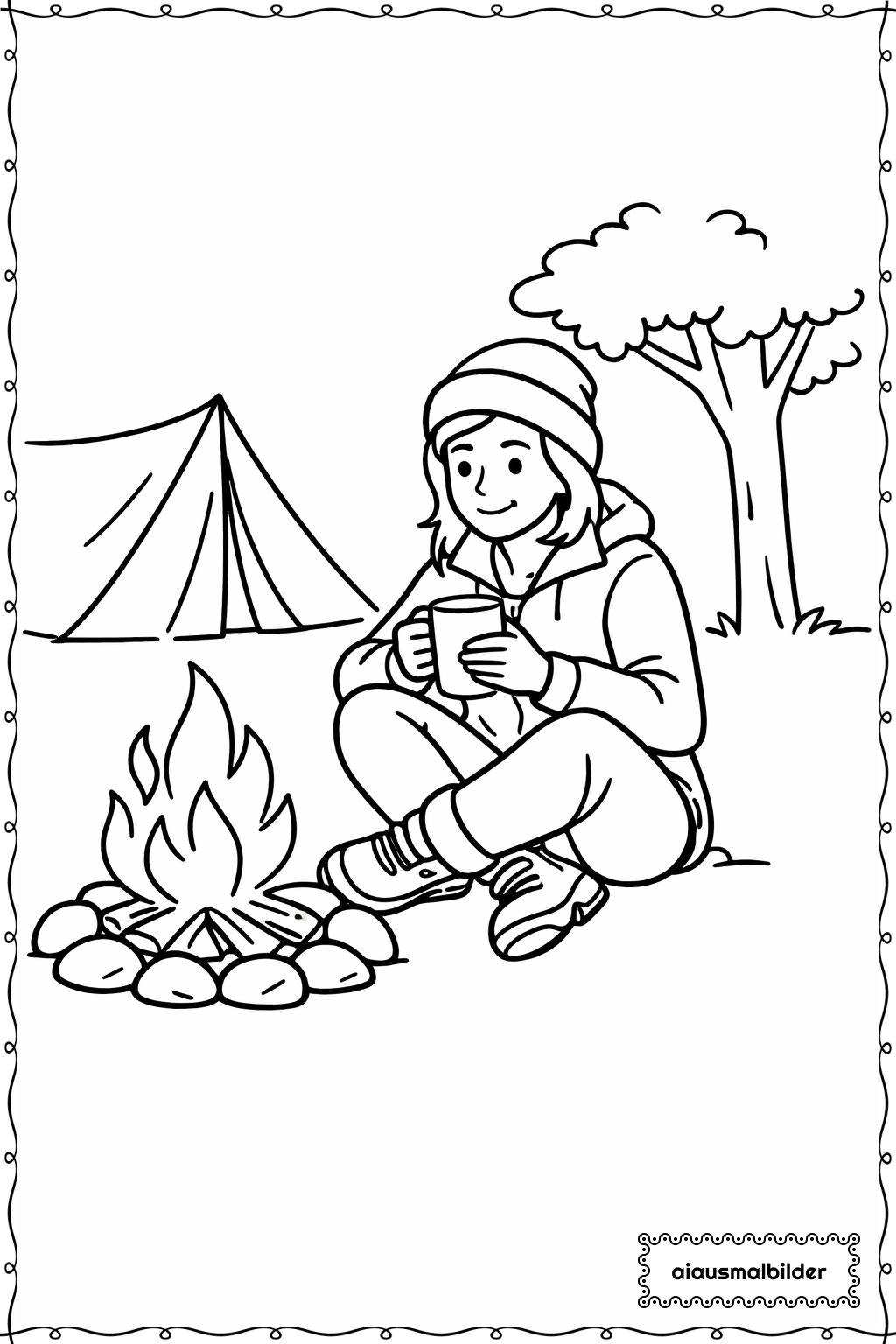  Erwachsene am Lagerfeuer Ausmalseite 