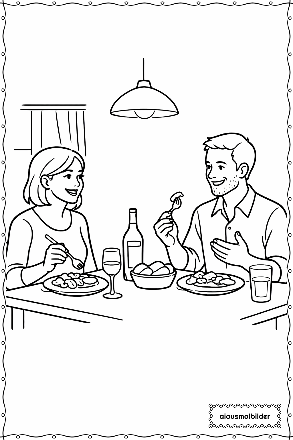  Erwachsene beim Abendessen zusammen Ausmalseite 