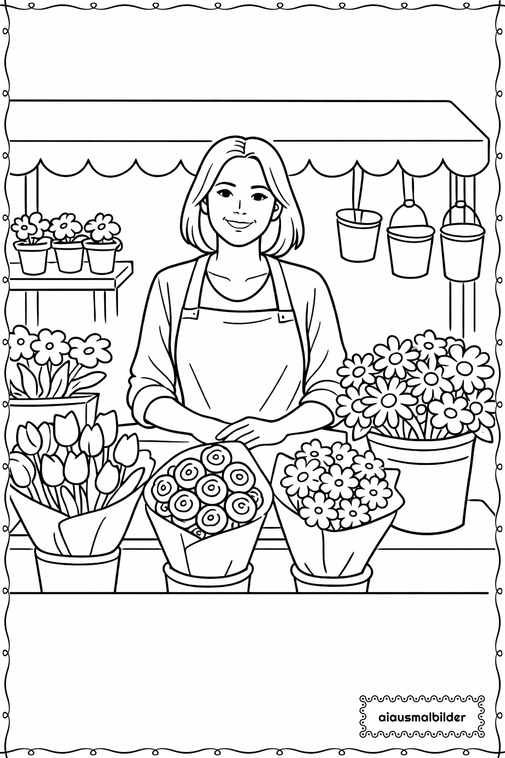  Erwachsene beim Blumenmarkt Ausmalseite 