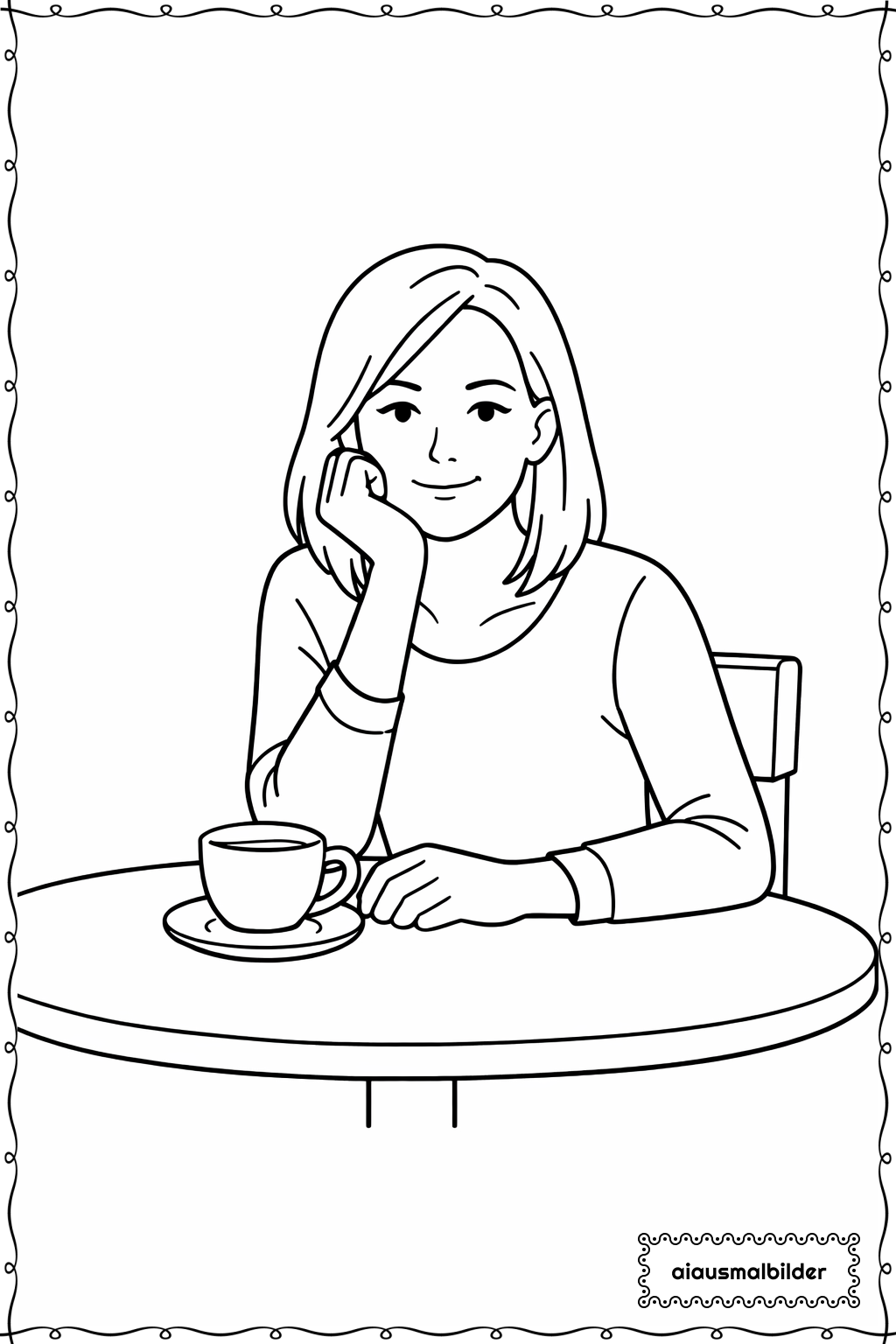  Erwachsene beim Frühstück im Café Ausmalseite 