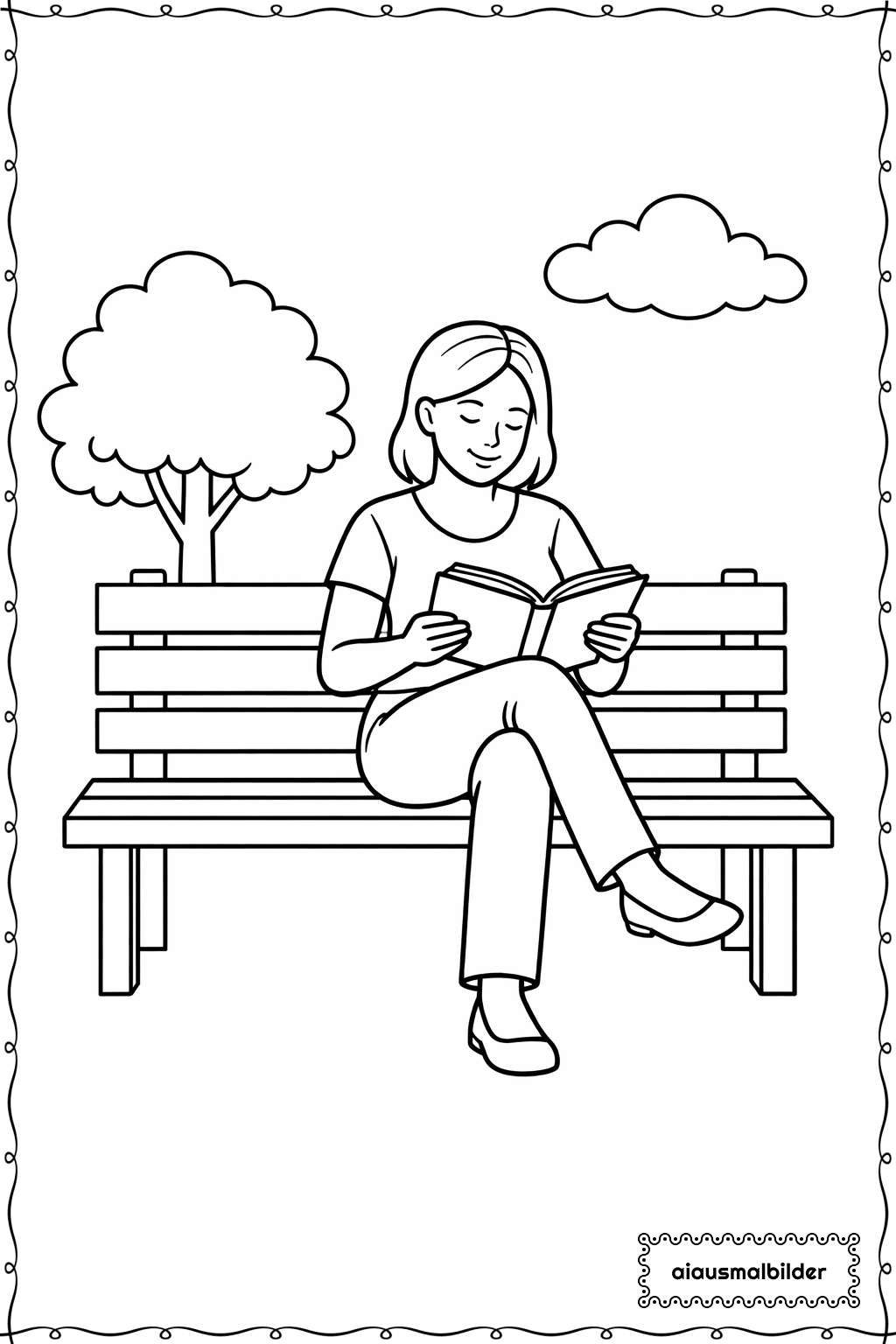  Erwachsene beim Lesen im Park Ausmalseite 