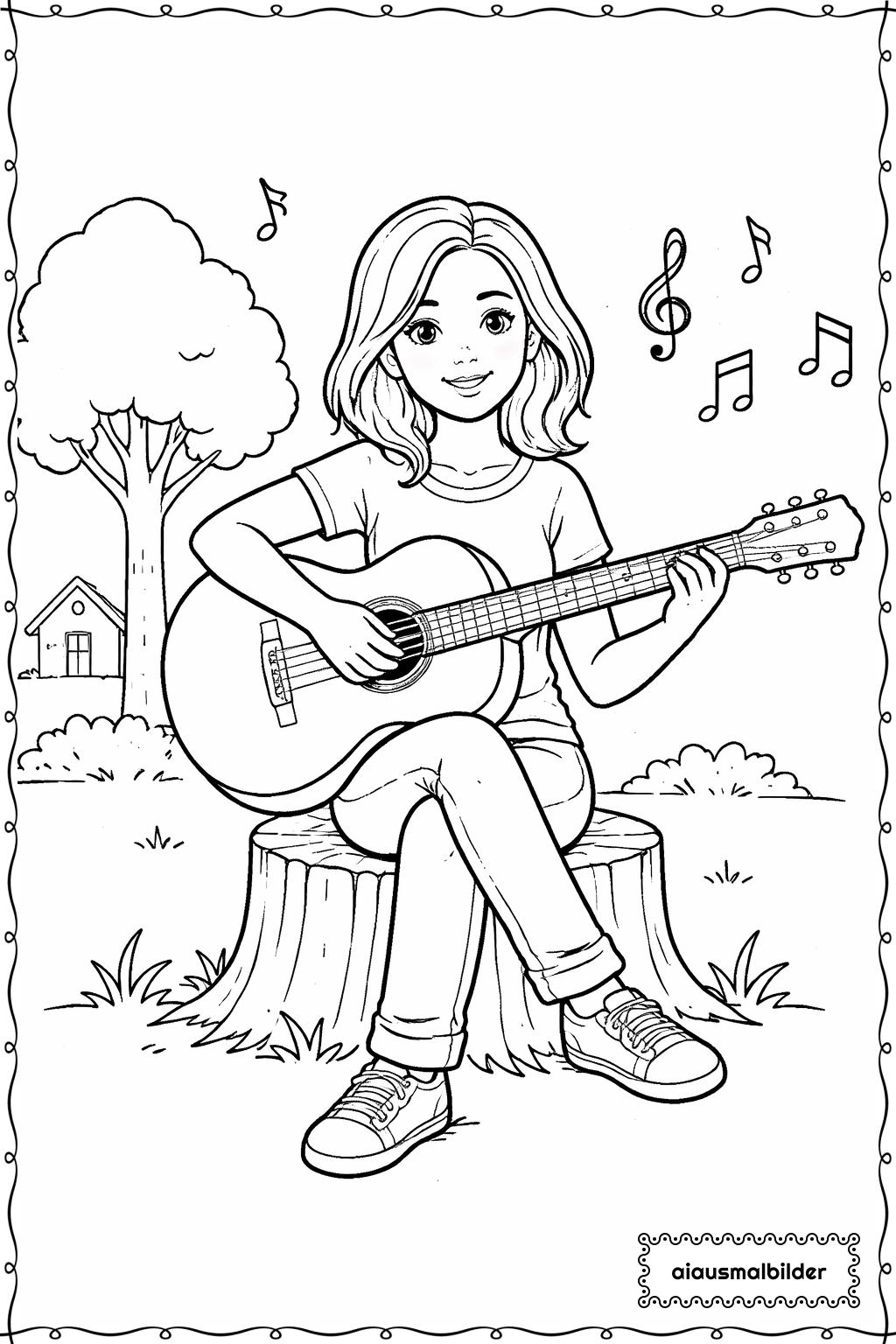 Erwachsene beim Musizieren mit Gitarre Ausmalseite