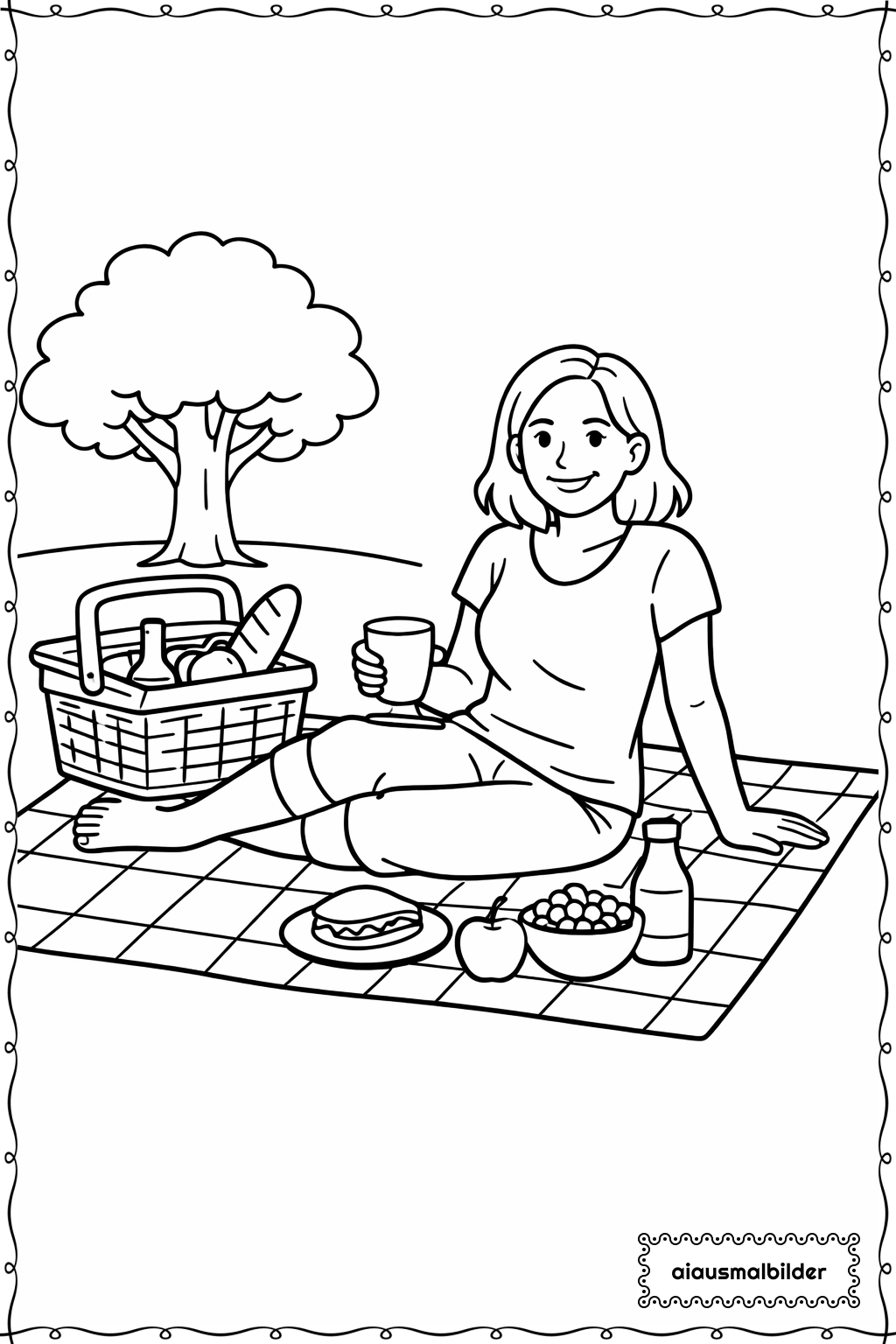  Erwachsene beim Picknick im Park Ausmalseite 