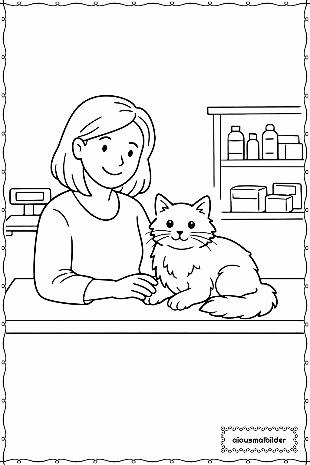  Erwachsene beim Tierarztbesuch mit Haustier Ausmalseite 