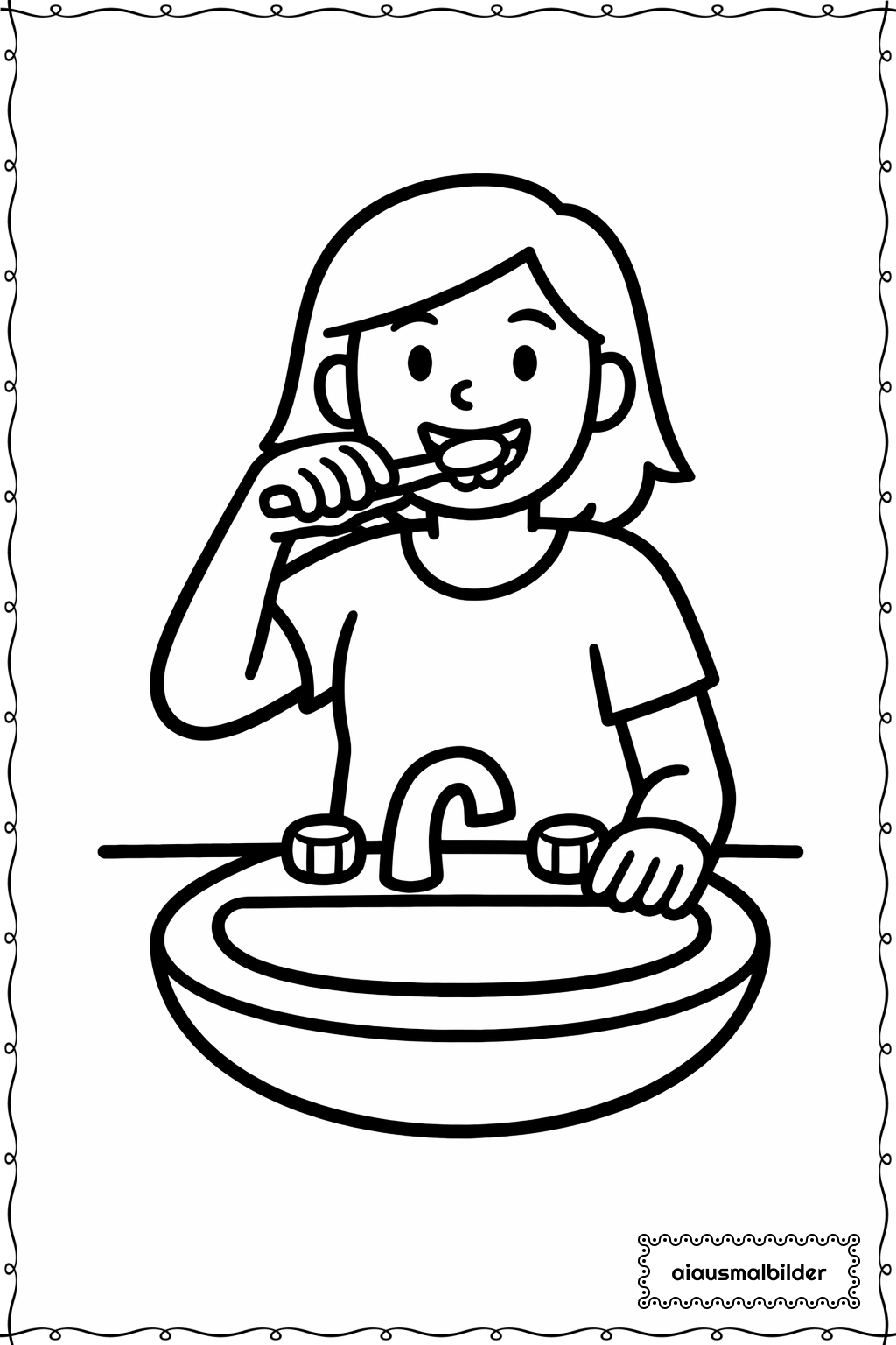  Erwachsene beim Zähneputzen Ausmalseite 