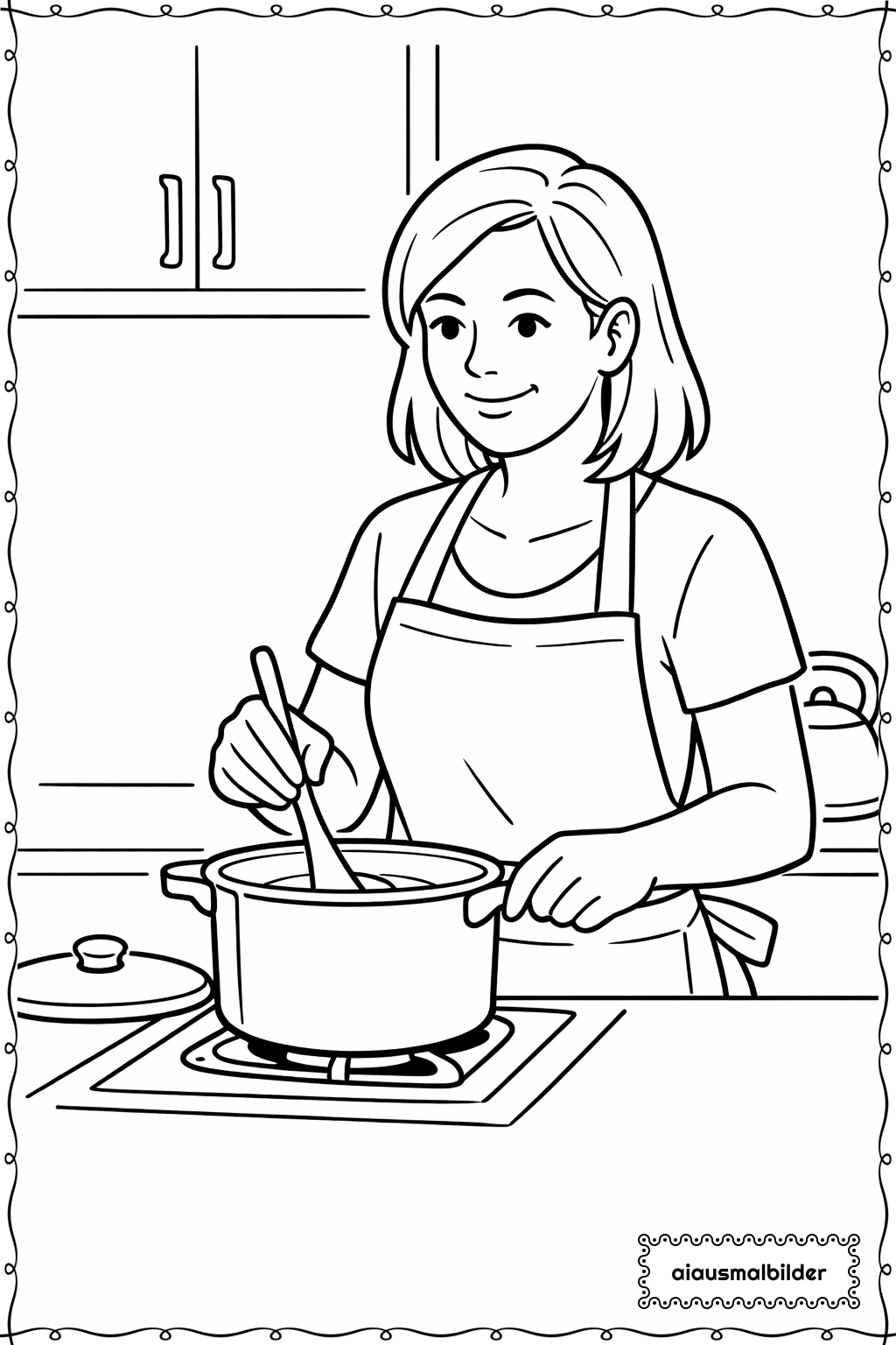  Erwachsene in der Küche kochend Ausmalseite 