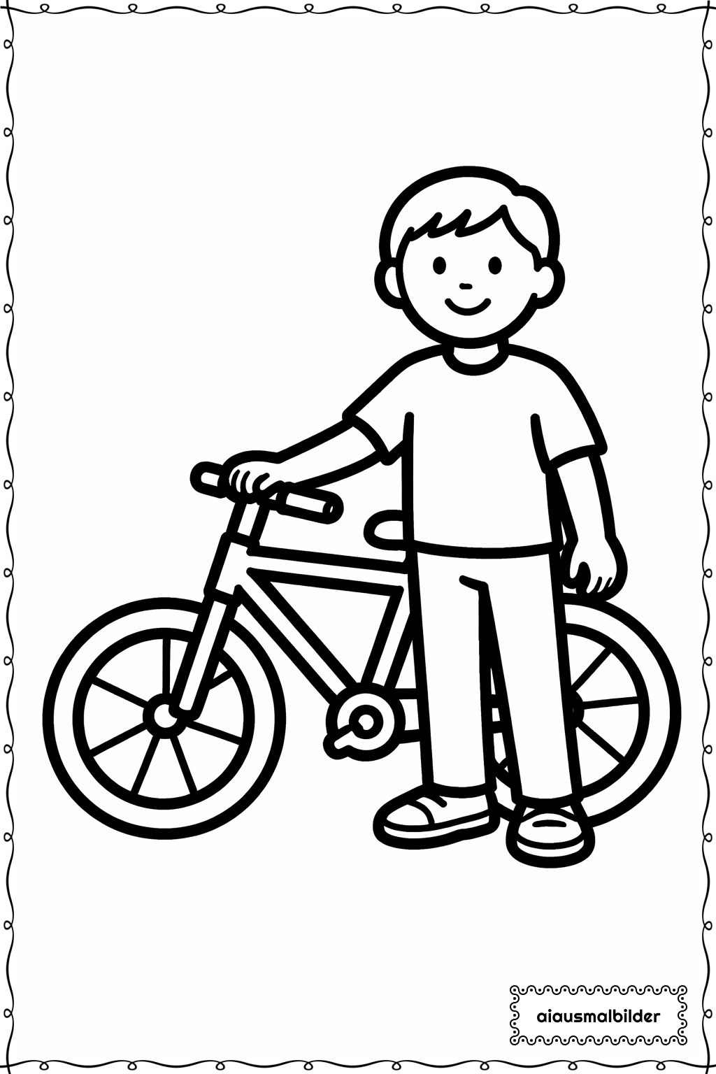 Erwachsene mit Fahrrad Ausmalseite