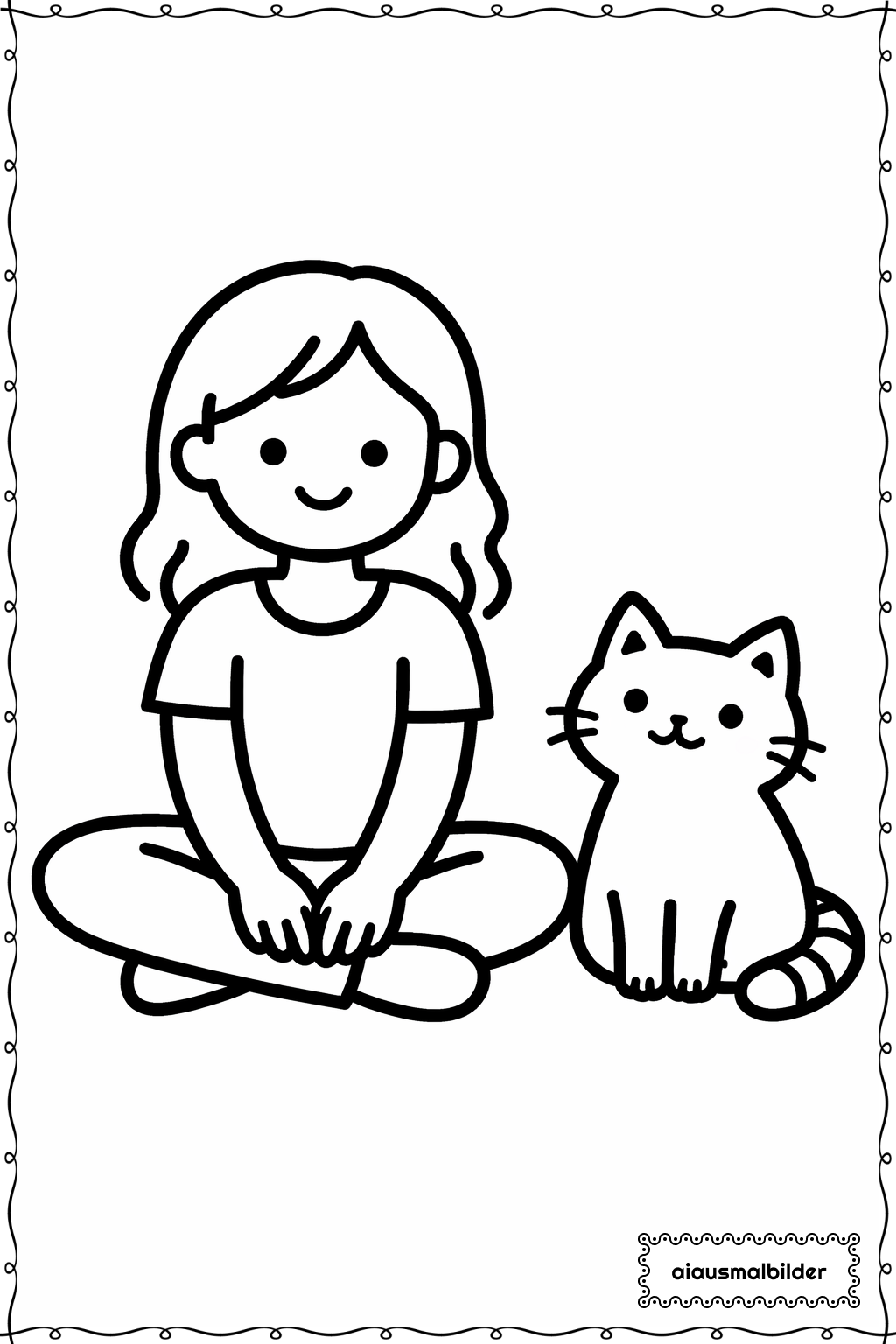 Erwachsene mit Katze Ausmalseite