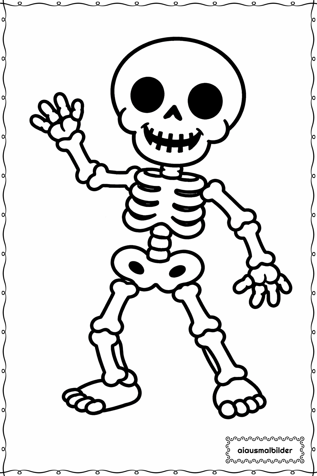  Halloween Freundliches Skelett Ausmalseite 