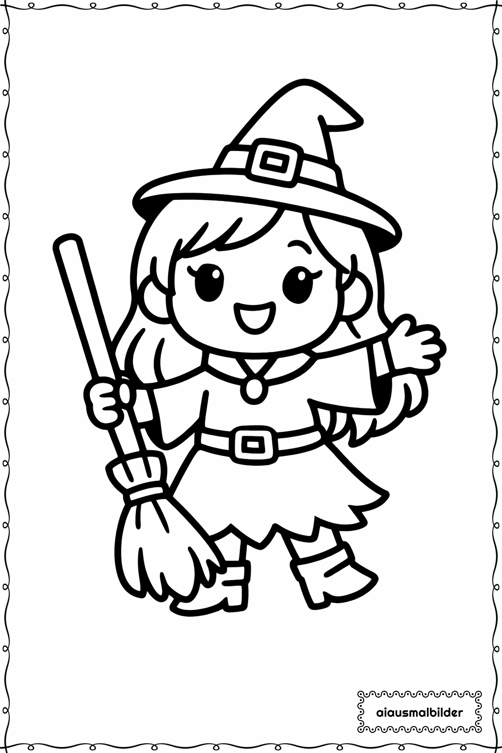  Halloween Kleine Hexe Ausmalseite 