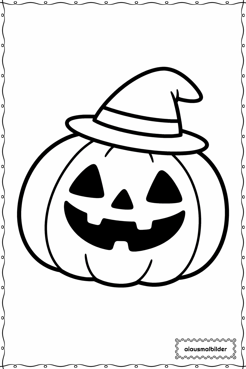  Halloween Kürbis mit Hut Ausmalseite 