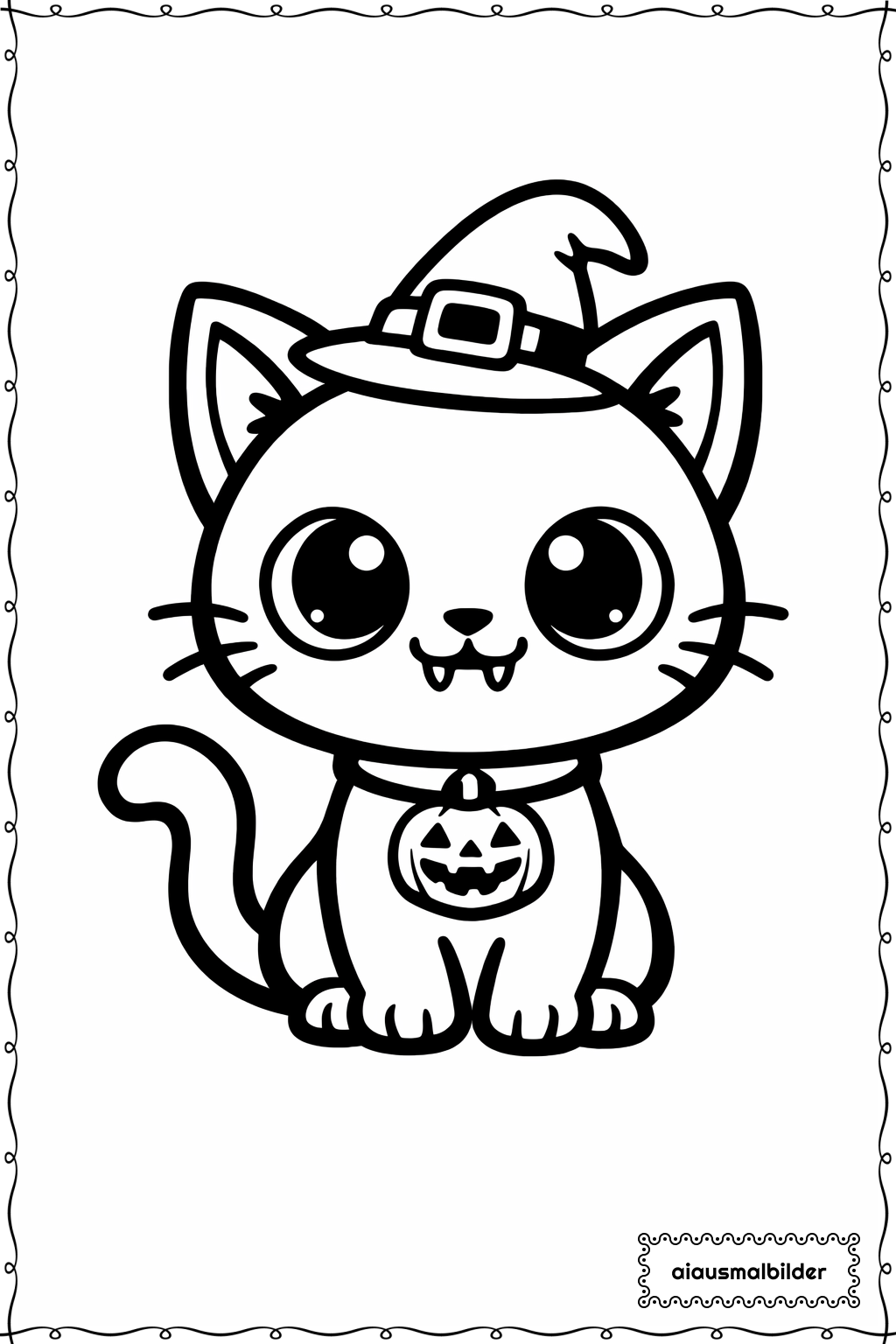  Halloween Schwarze Katze Ausmalseite 
