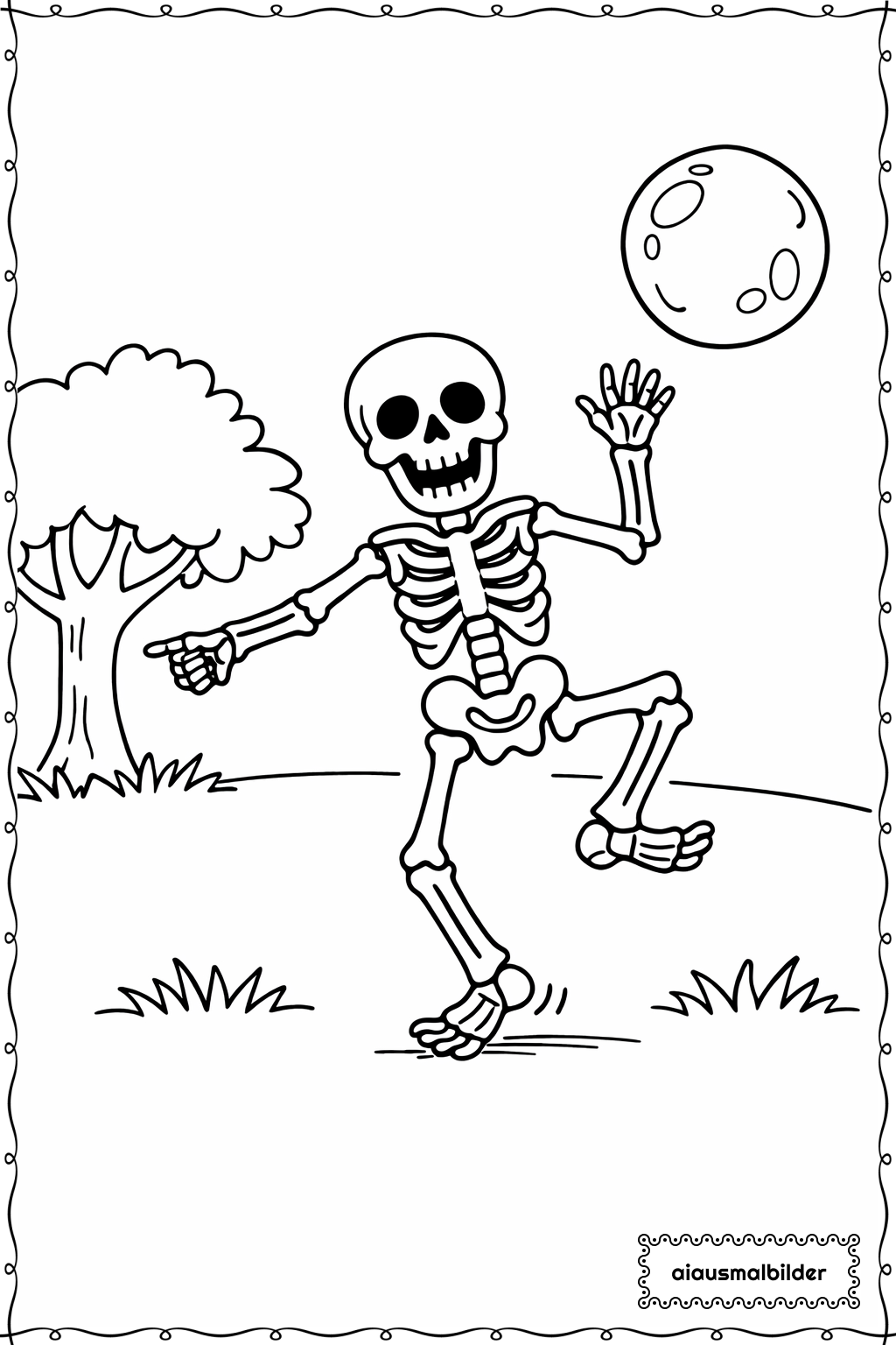  Halloween Skelett tanzt Ausmalseite 