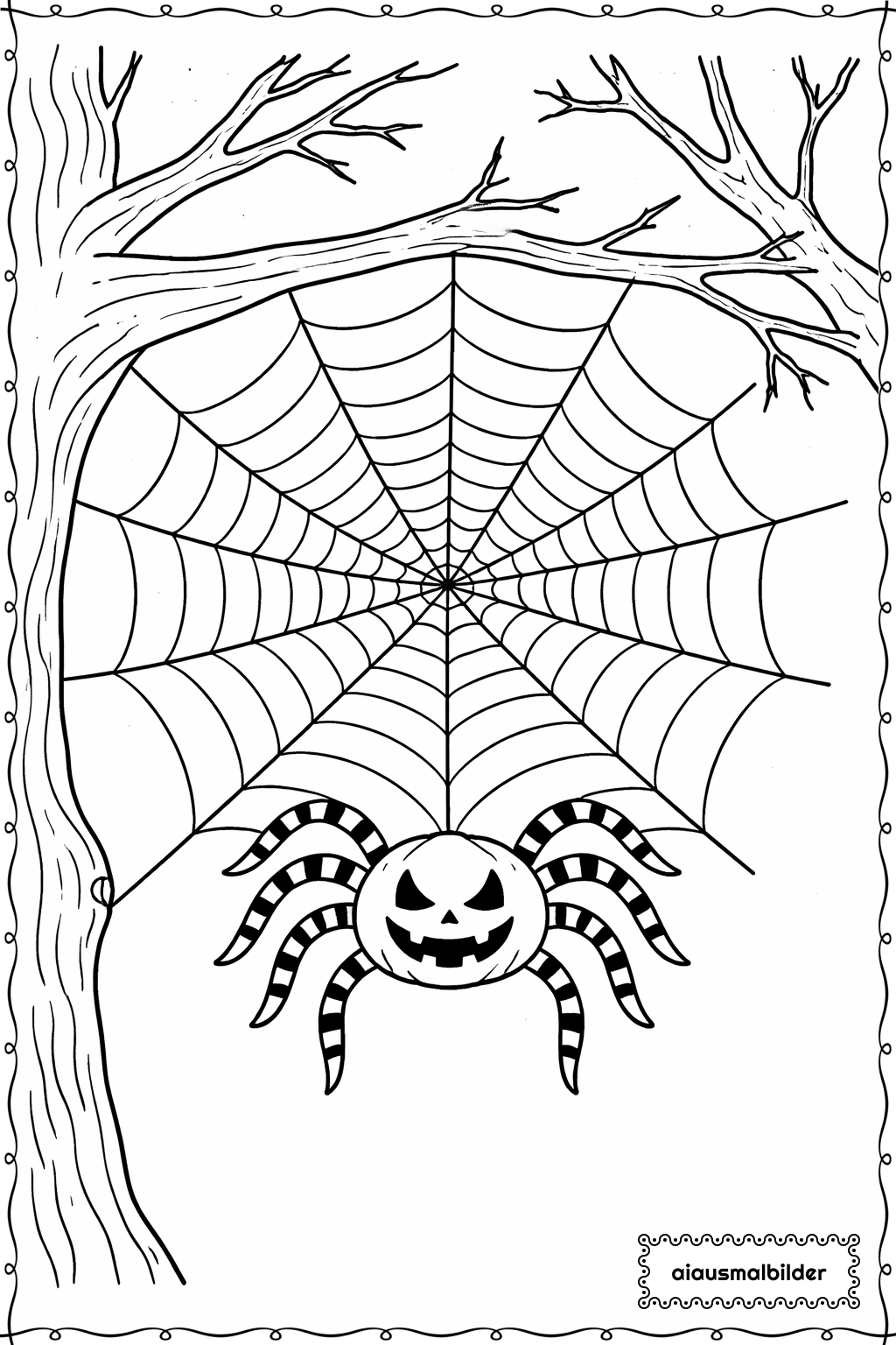  Halloween Spinne im Netz Ausmalseite 