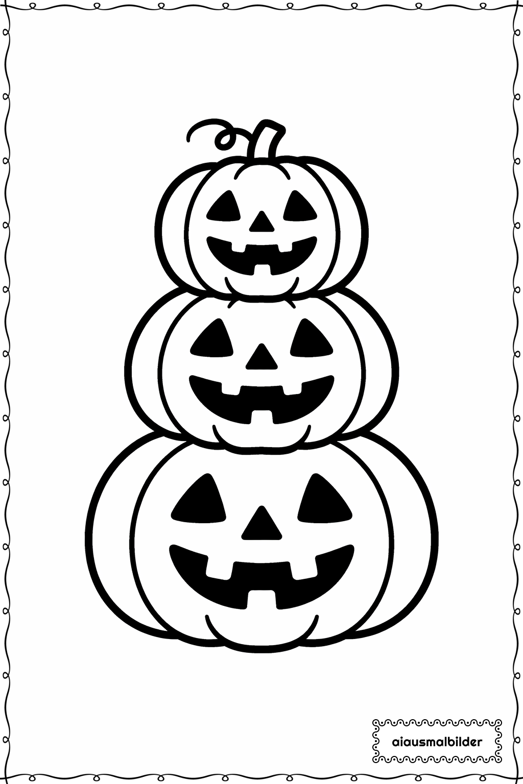  Halloween Stapel von Kürbissen Ausmalseite 