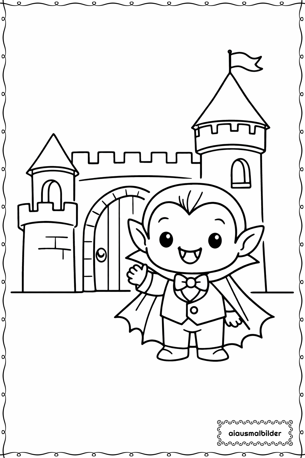  Halloween Vampir im Schloss Ausmalseite 