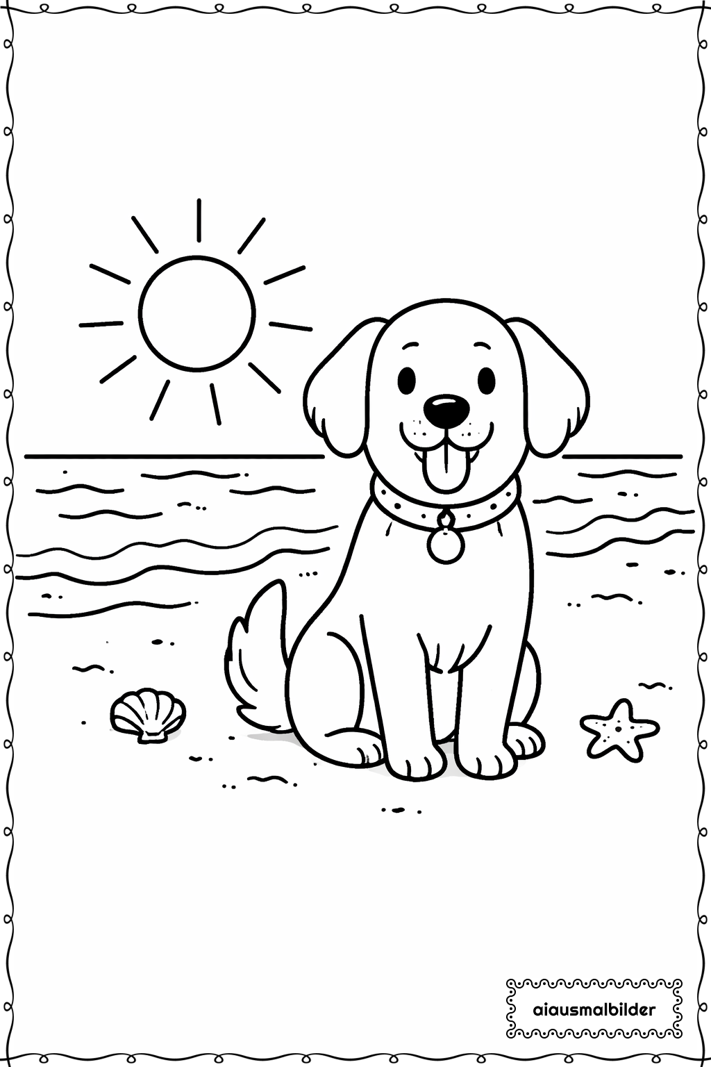  Hund am Strand Ausmalseite 