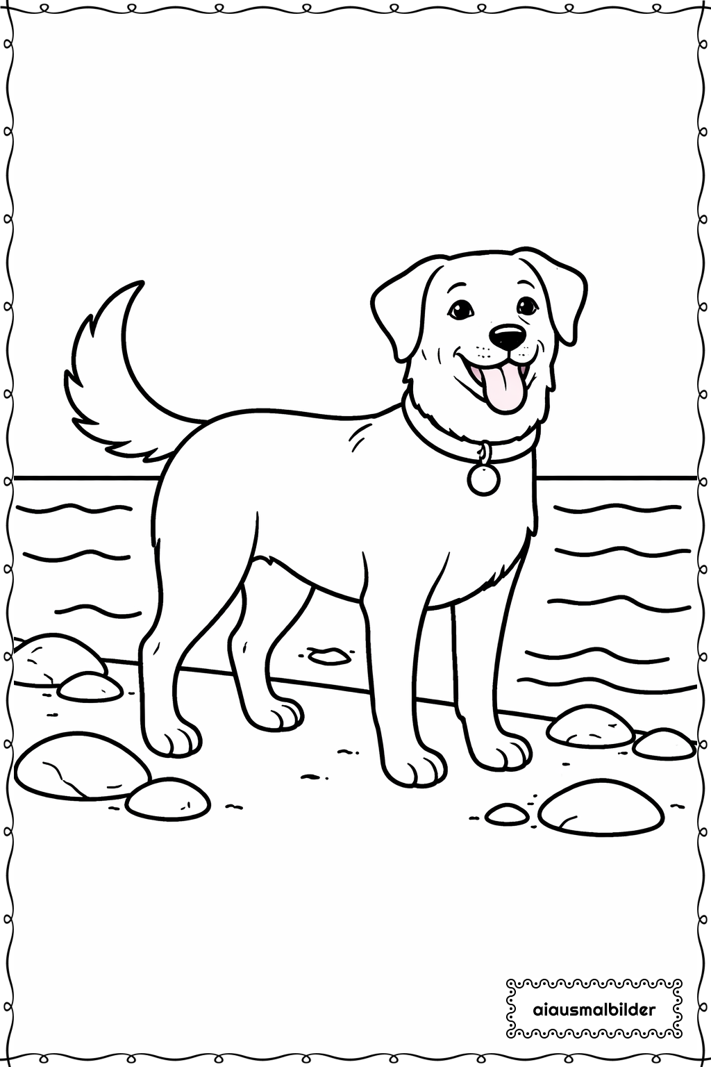  Hund am Wasser Ausmalseite 