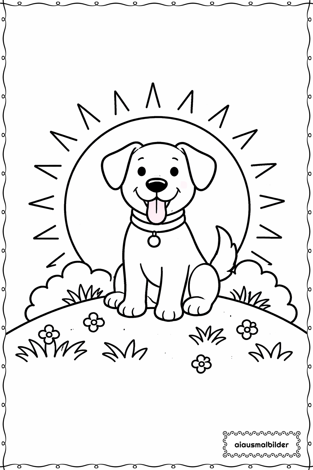  Hund auf Hügel Ausmalseite 