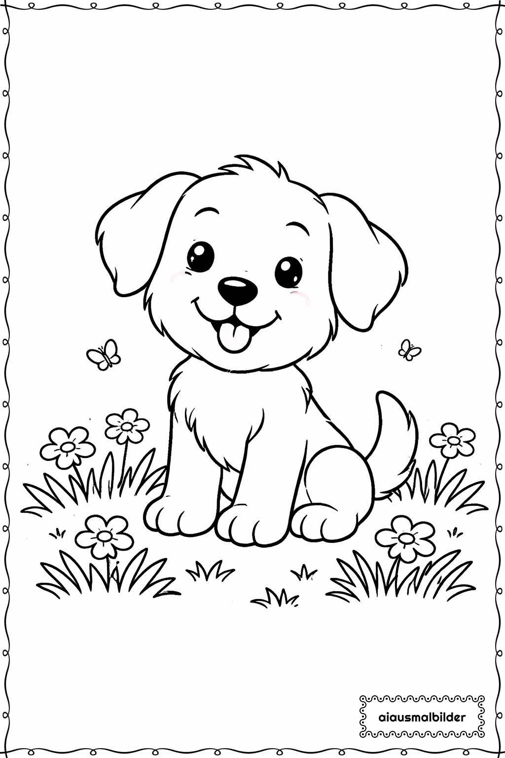  Hund auf Wiese Ausmalseite 