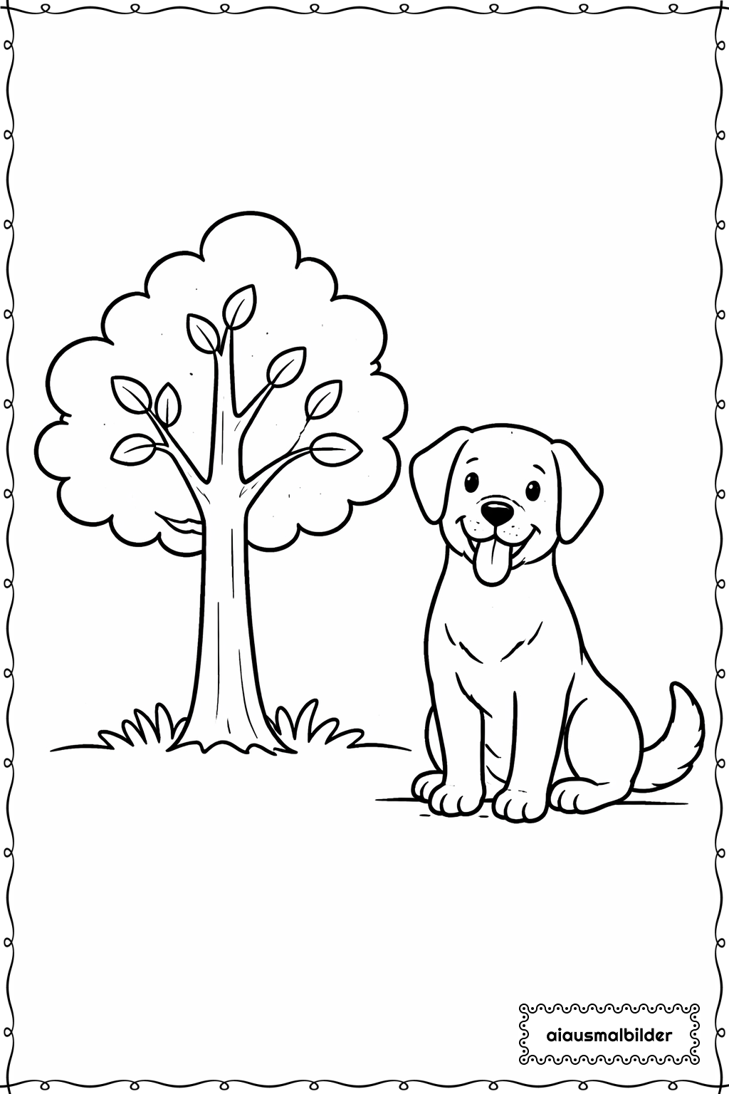  Hund beim Baum Ausmalseite 