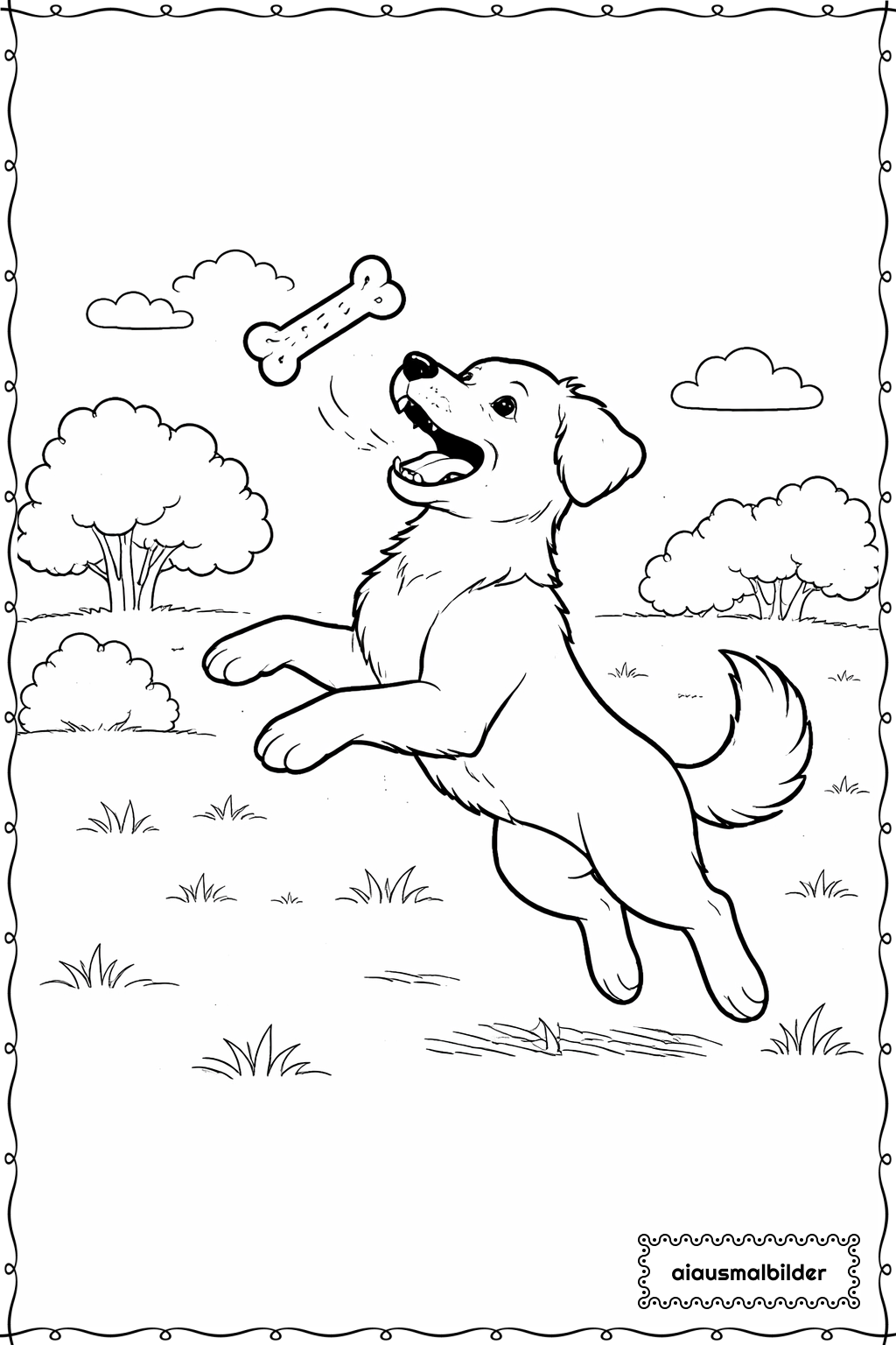  Hund beim Fangen Ausmalseite 