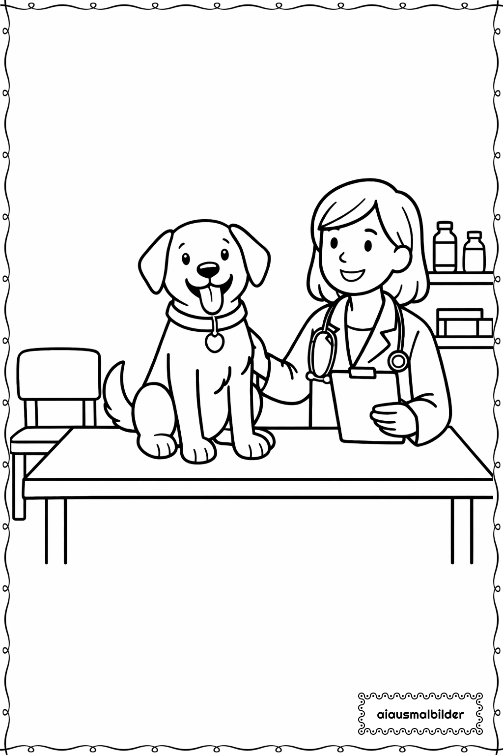  Hund beim Tierarzt Ausmalseite 