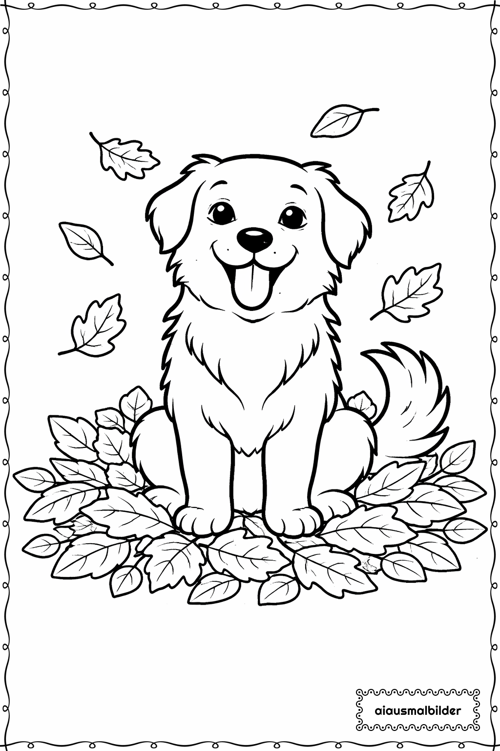  Hund im Herbstlaub Ausmalseite 