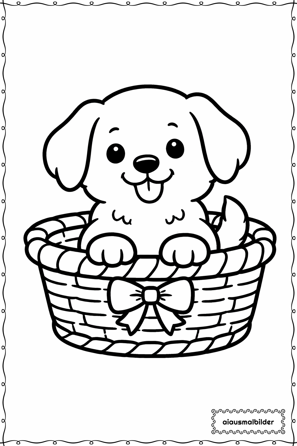  Hund im Korb Ausmalseite 
