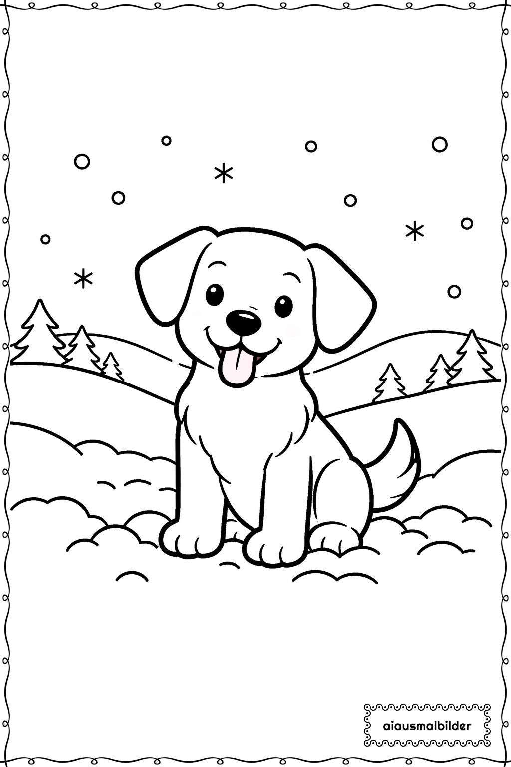  Hund im Schnee Ausmalseite 