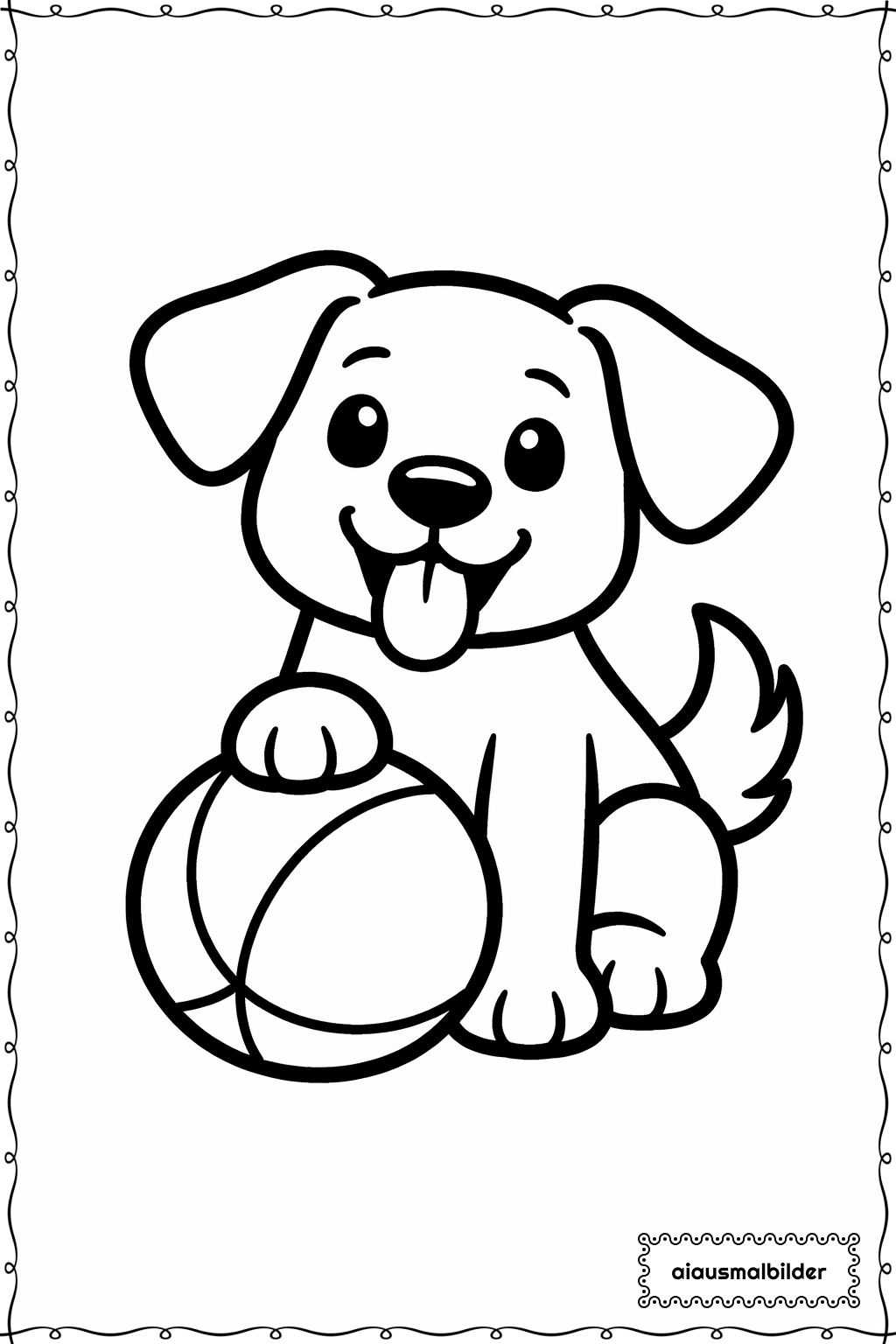  Hund mit Ball Ausmalseite 